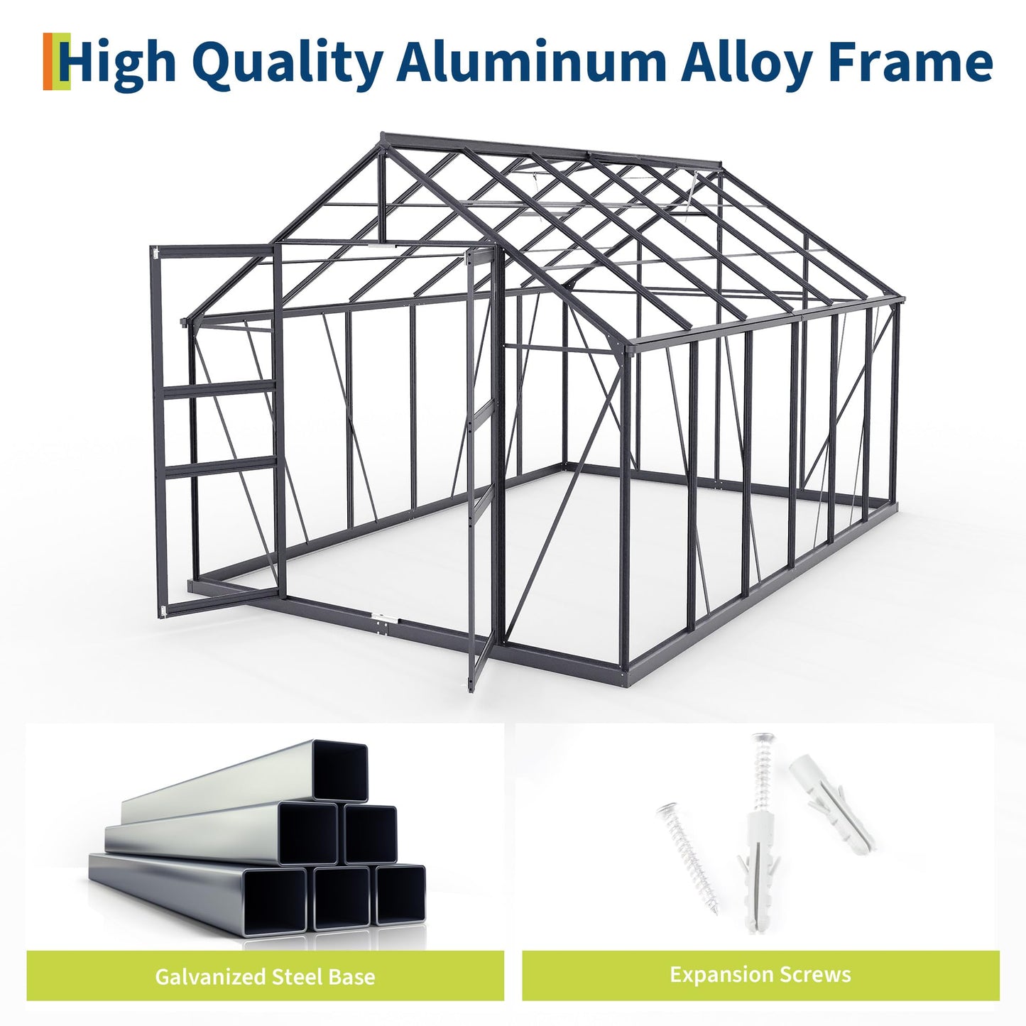 Large Greenhouse for Outdoors 8x12 FT, Polycarbonate Green House with Roof Vent and Quick Setup Structure, Aluminum Greenhouse Kit for Garden Backyard