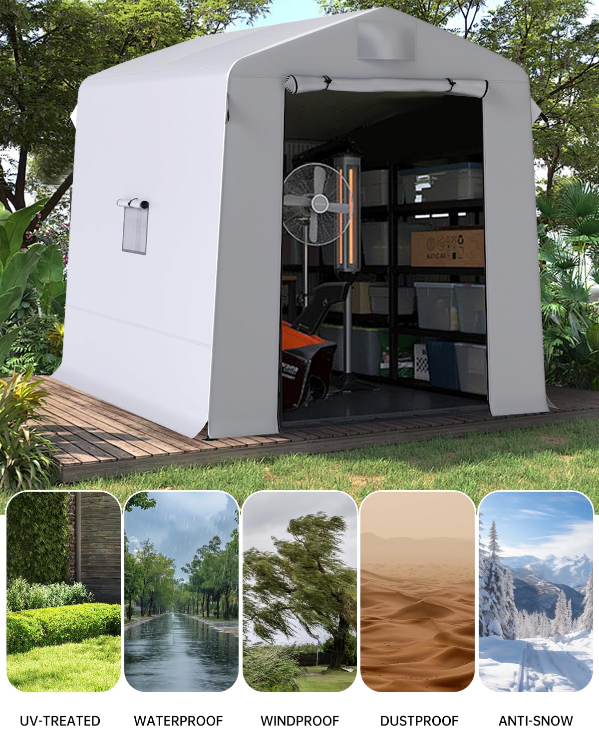 Portable Shed Outdoor Storage Shelter, 6x8x7 ft Instant Waterproof Storage Tent Sheds with Roll-up Zipper Door and Ventilated Windows for Motorcycle, Bike, Garden Tools(Grey)