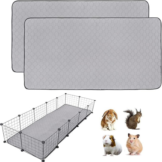 Guinea Pig Cage Liners, 2 Pack 24'' X 60'' Washable Guinea Pig Pee Pads, Non Slip Reusable Super Absorbent Guinea Pig Training Mat Bedding Fleece for Small Animals Hamster Rabbit Chinchilla Rat