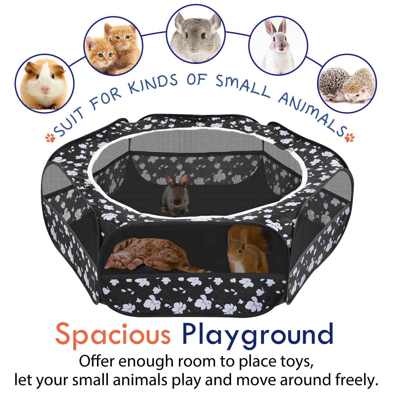 Pawaboo Small Animals Playpen, Waterproof Small Pet Cage Tent with Zippered Cover, Portable Outdoor Yard Fence with 3 Metal Rod for Chick/Kitten/Puppy/Guinea Pig/Rabbits/Hamster/Chinchillas, Magnolia