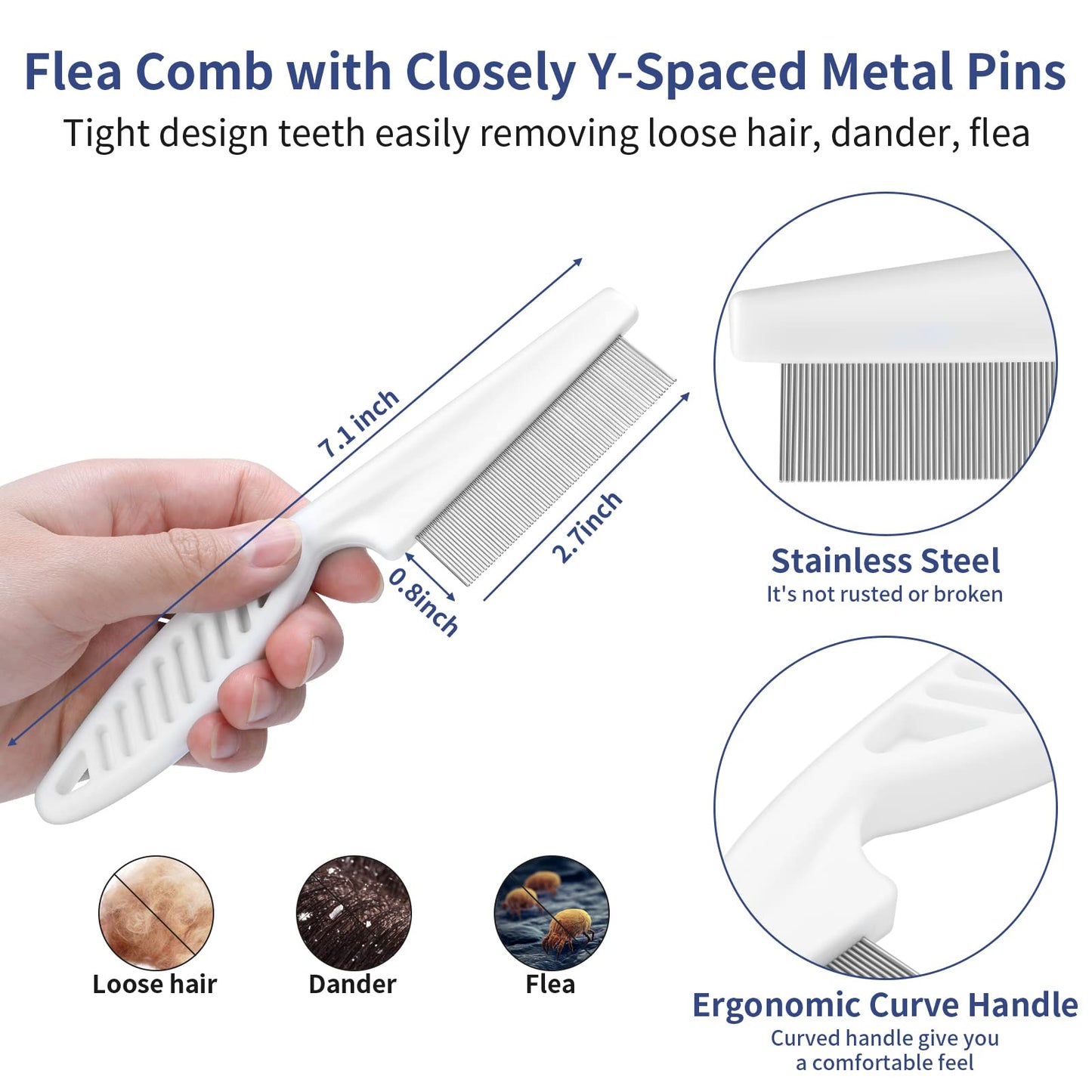 WOPQAEM 5 in 1 Dog Grooming Kit - Self-Cleaning Slicker Brush for Shedding Short Long Haired Dogs & Cats, Includes Pet Comb, Flea Comb, Bath Brush, Undercoat Rake - Complete Fur Care Set - Gray