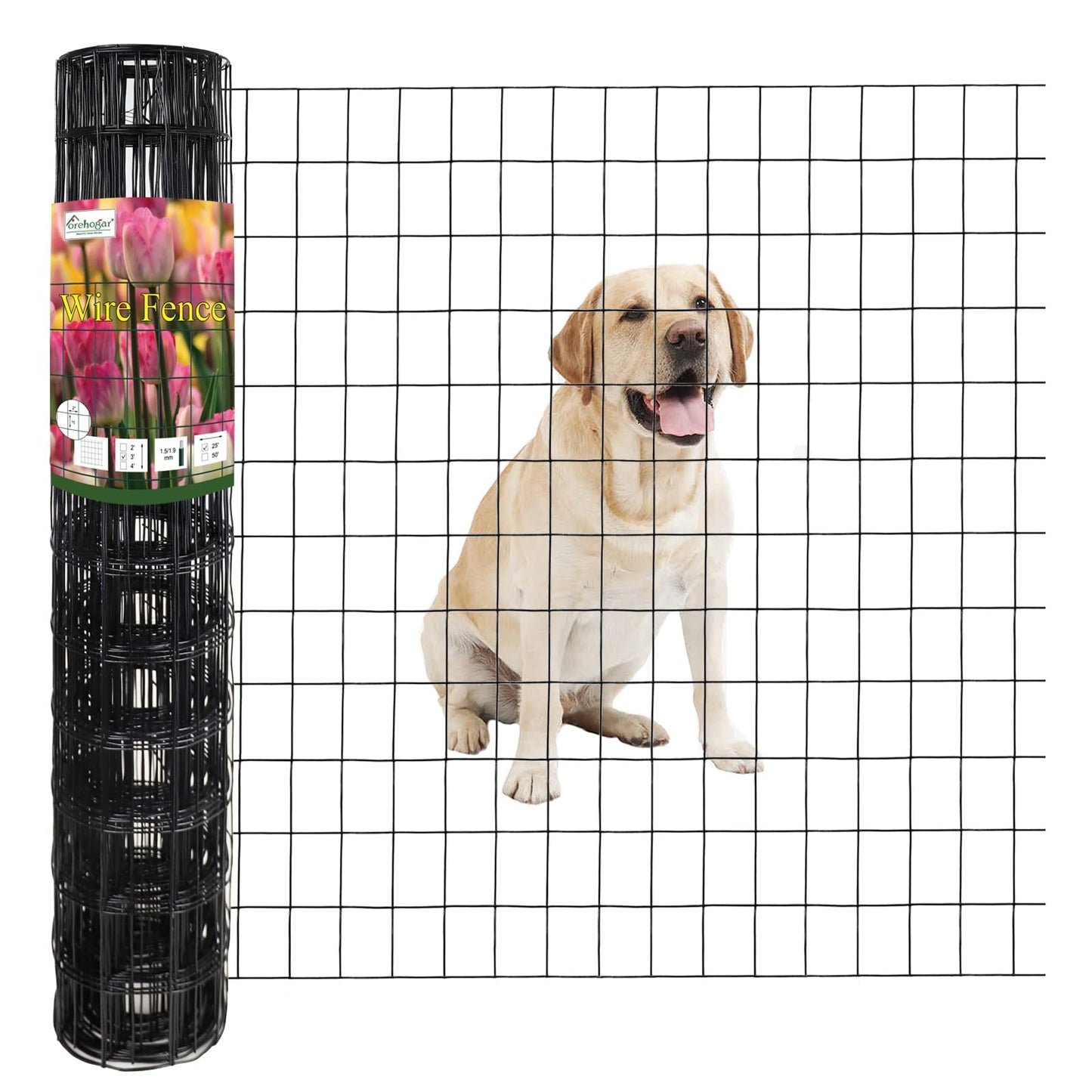 FOREHOGAR Black PVC Coated Welded Wire Fence 36 Inch x 25 Foot, 2 Inch x 3 Inch 16GA, Garden Border Fencing Roll Vinyl Coating Metal Wire Mesh for Yard Vegetable Plant Protection Poultry Netting