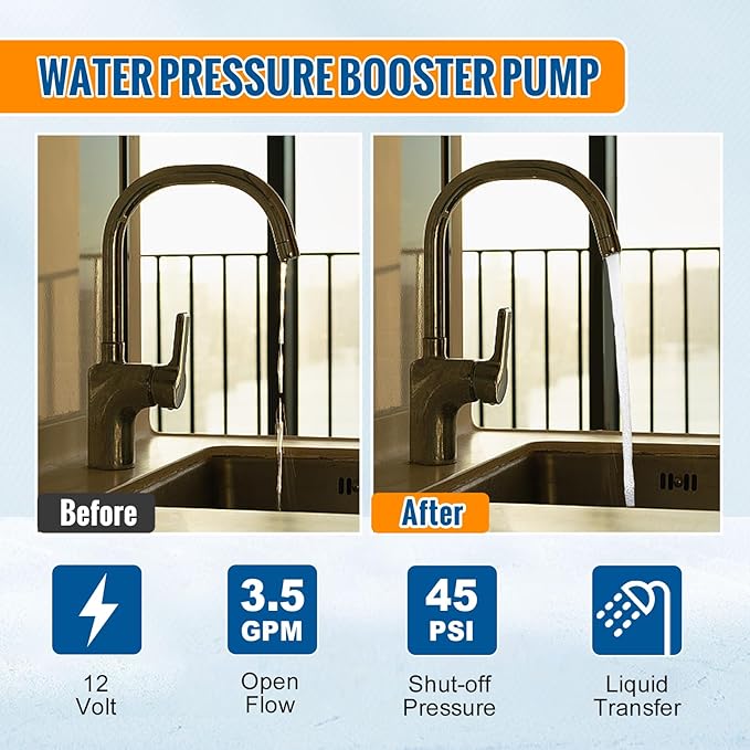 YOUNGTREE 12V RV Fresh Water Pressure Pump 3.5 GPM 45PSI On Demand 12Volt Water Diaphragm Pump with Pressure Switch for RV Boat Marine Sprayer Camper Shower