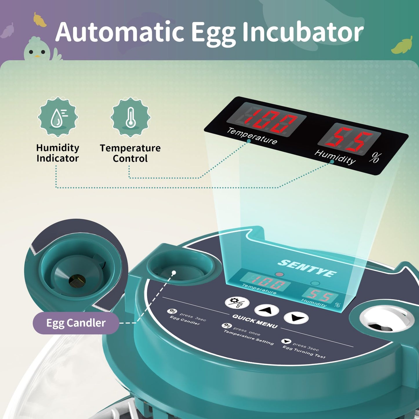 12 Egg Incubator with Automatic Egg Turning and Humidity Control, Egg Incubators for Hatching Eggs, Incubator for Chicken Eggs, Quail Eggs