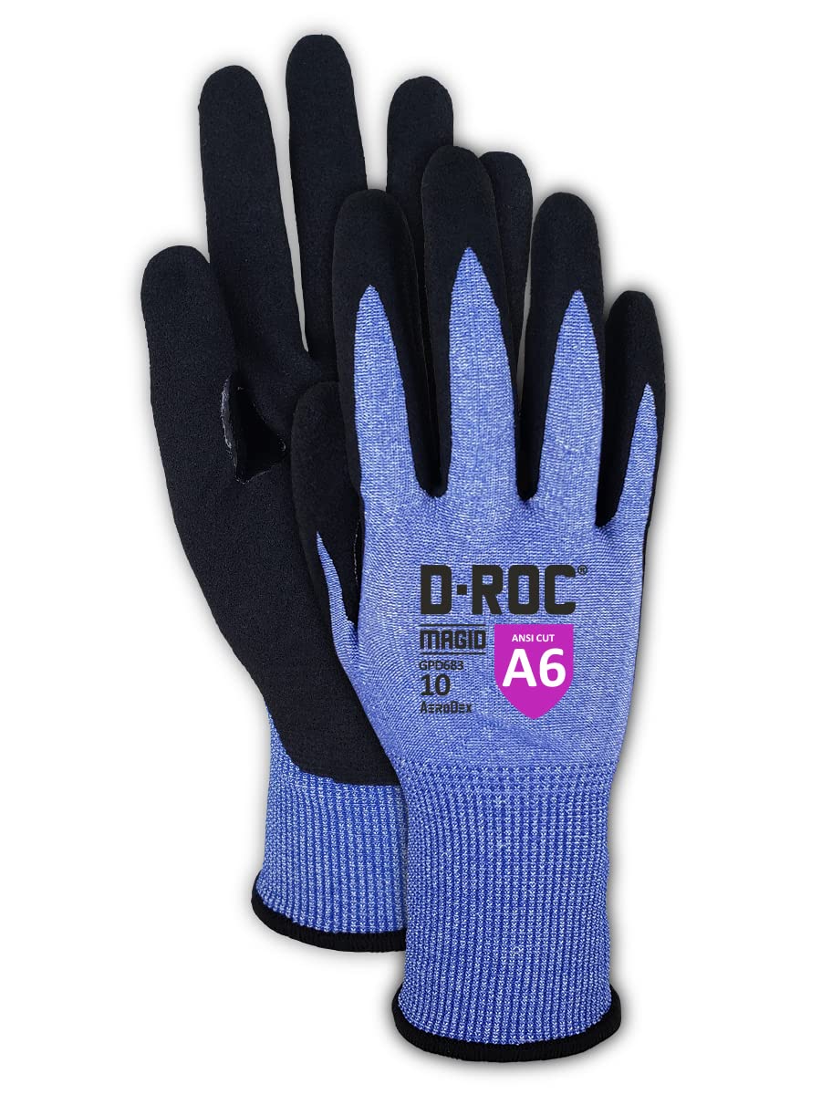 MAGID D-ROC AeroDex ANSI A6 VersaTek Grip Coated Work Glove, 36 Pairs, Size 8/Medium (GPD683)