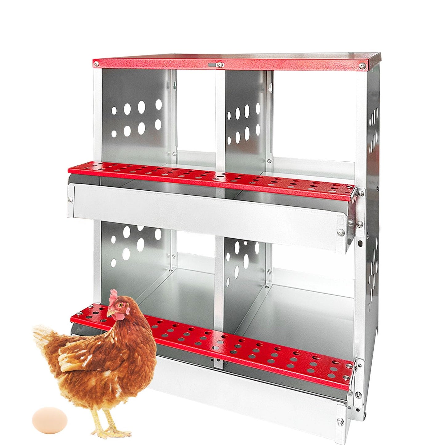 Chicken Nesting Boxes,4 Compartments Metal Chicken Laying Box with Roll Out Egg Collection with Large Vented Holes for Chickens, Hens, Ducks, Large Egg Laying Boxes (4 Compartments)