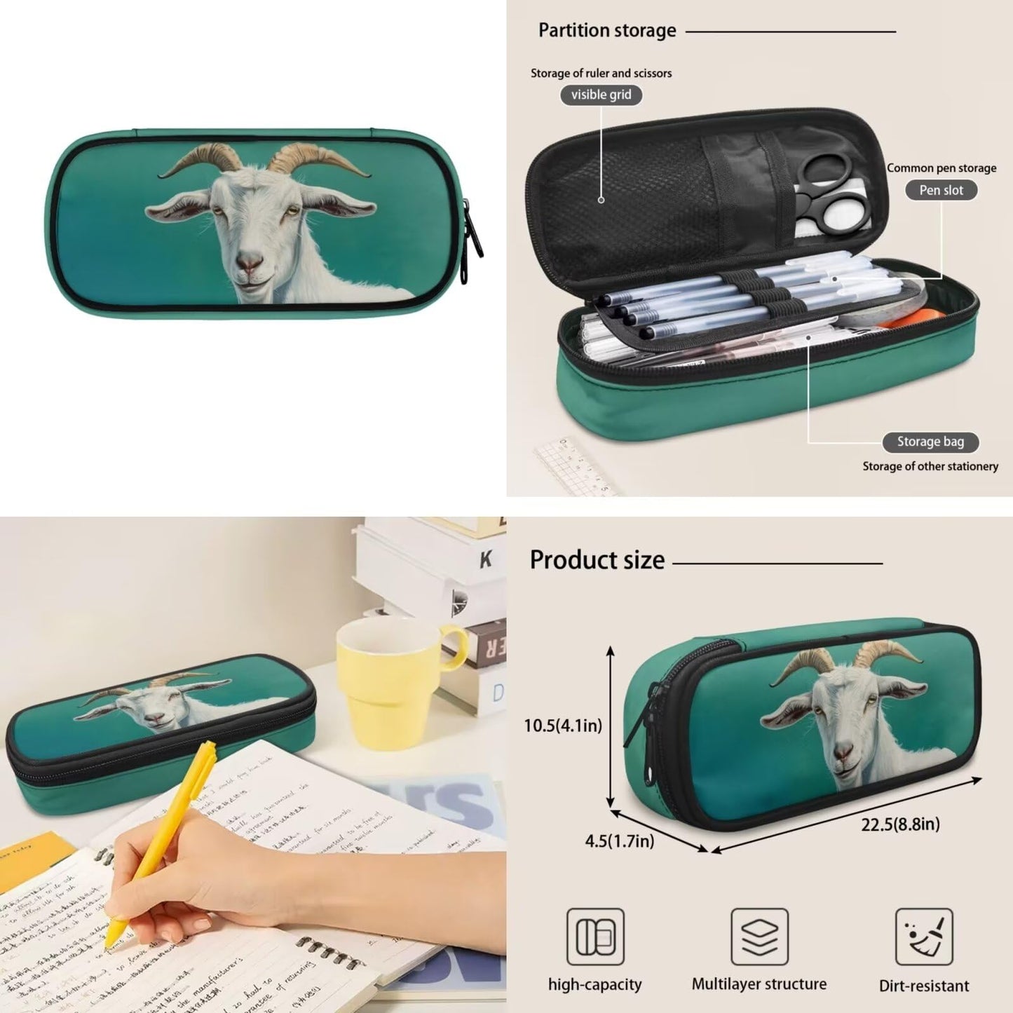 Guosanchn Goat Backpack for Teen Girls 3 In 1 Middle School Bag with Lunch Box Pencil Case Elementary School Bookbag Satchel for College Teens Child Boys Daycare School Bags Rucksack Satchel
