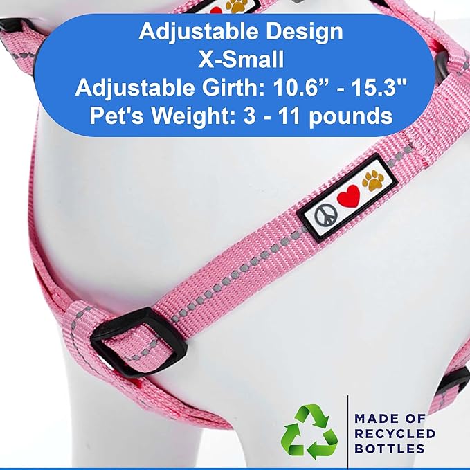 Pawtitas Recycled Dog Harness with Reflective Stitched a Puppy Harness Made from Plastic Bottles Collected from Oceans Extra Small Pink Cherry Blossom