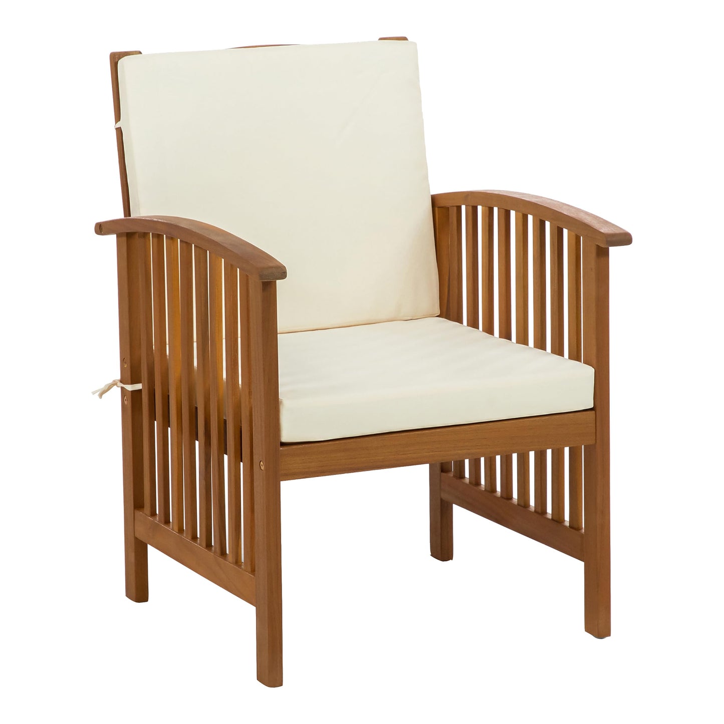 Greemotion Kyushu Farmhouse Acacia Wood 4-Piece Patio Set with Weather-Resistant, Include Tie-Back Cushions for Deck, Backyard, Lawn, Garden, Beige and Natural Brown