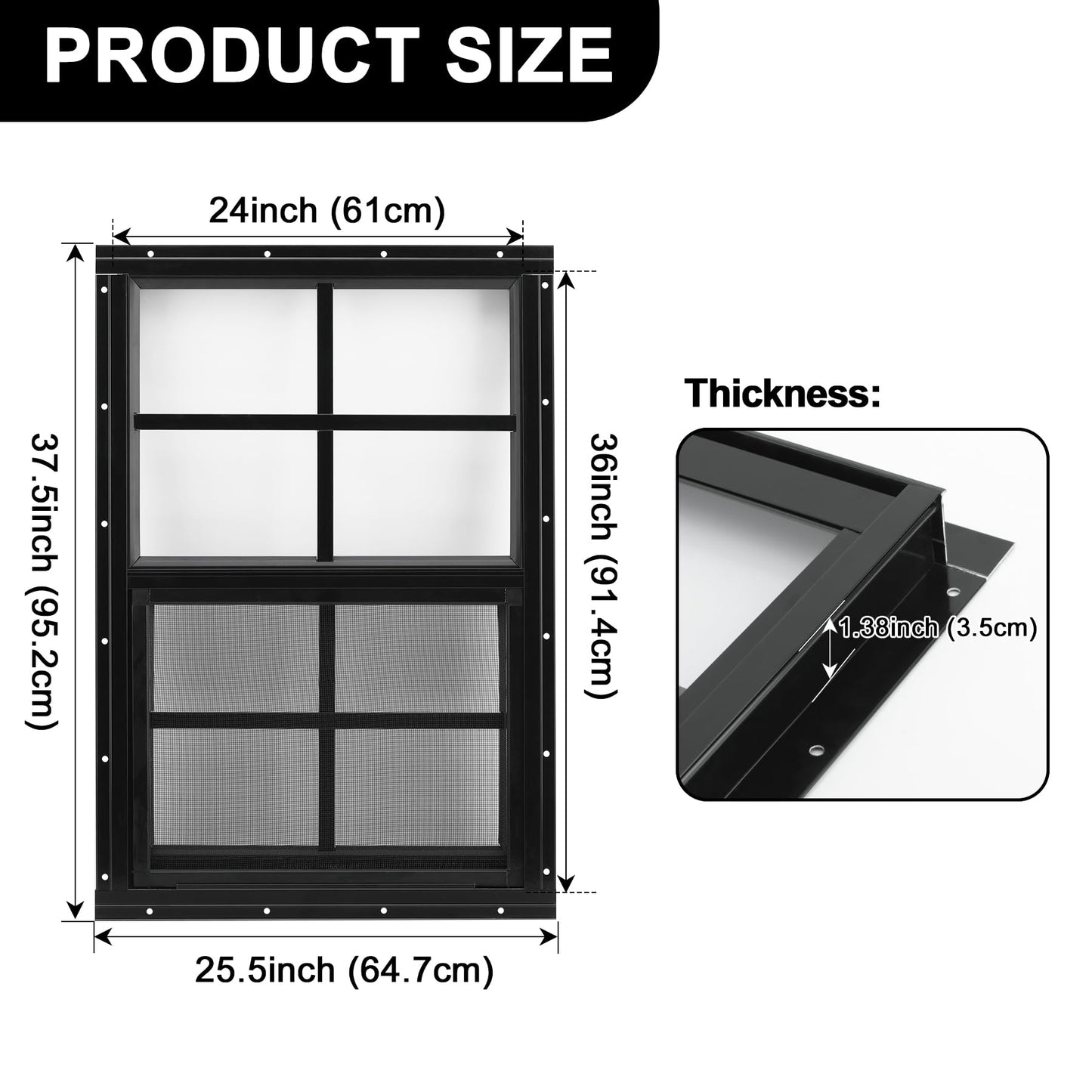 Gaahing 2-Pack 24" x 36" Heavy-Duty Aluminum Shed Windows Kit Flush Mount with Tempered Glass & Fiberglass Screens for Chicken Coops, Barns, Playhouses, Garages