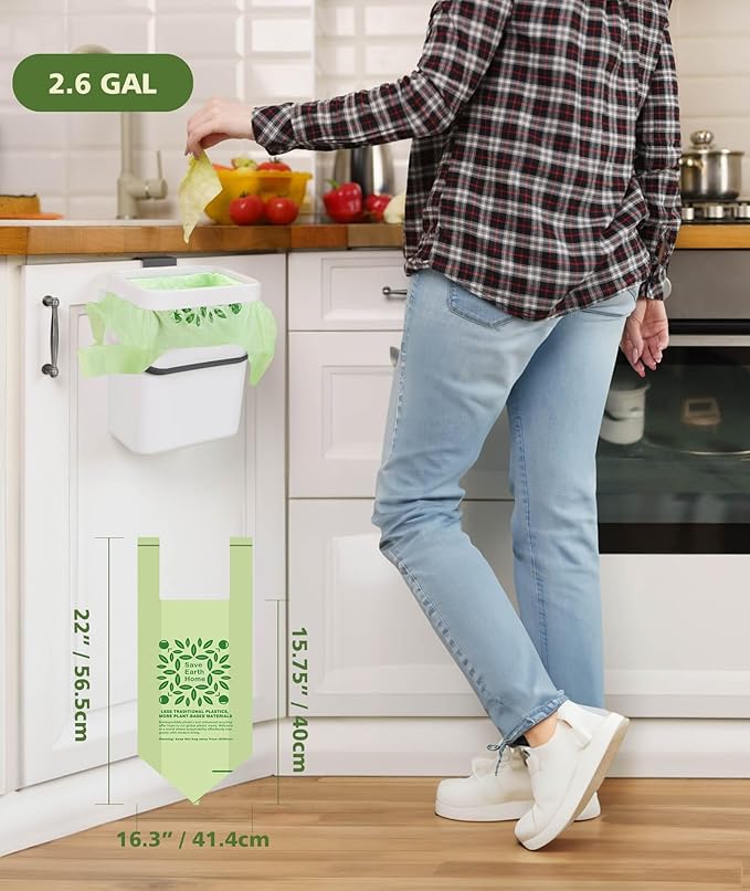 AYOTEE Small Compost Bags 2.6 Gallon with Handles, Small Compostable Trash Bags 100 Count Biodegradable Trash Can Liners/Thick 10 Liter Waste Basket Liners 2.6 Gallon for Compost Bin