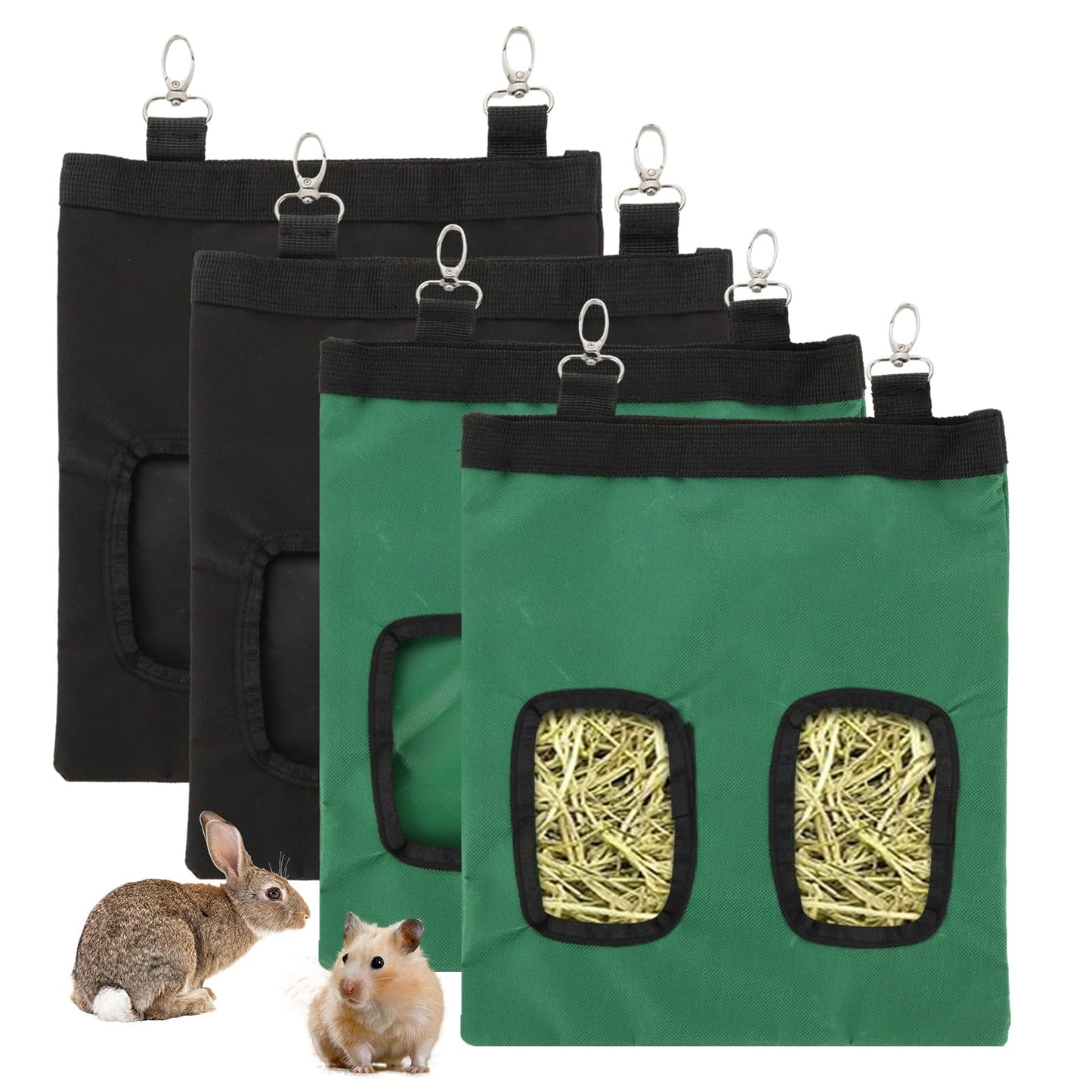 YAYODS 4 Pcs Rabbit Hay Feeder Bag, Guinea Pig Hay Feeder Bags 600D Oxford Cloth Hanging Hay Holder for Rabbits Guinea Pigs Chinchillas Small Pets