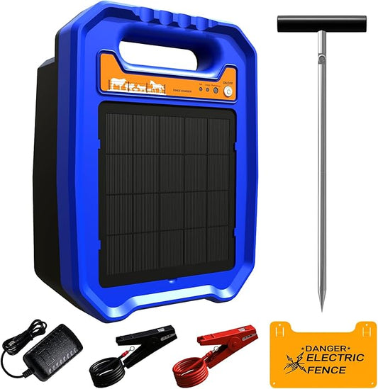 Low Impedance Electric Fence Charger - Solar Powered Electric Fence Controller Output 0.5J up to 5 Miles Electric Fence for Livestock Farm with Day/Night Mode