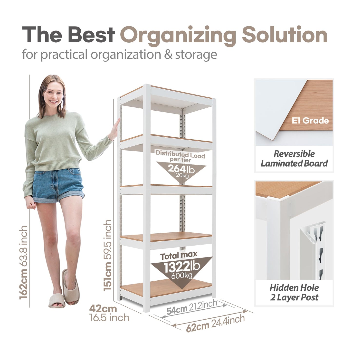 HOMEDANT House 5 Tier 24.1" W Laminated Metal Shelving Unit Adjustable Storage Utility Rack Heavy Duty Shelves Organization Multipurpose Shelf Kitchen Garage Pantry Closet 1 Pack