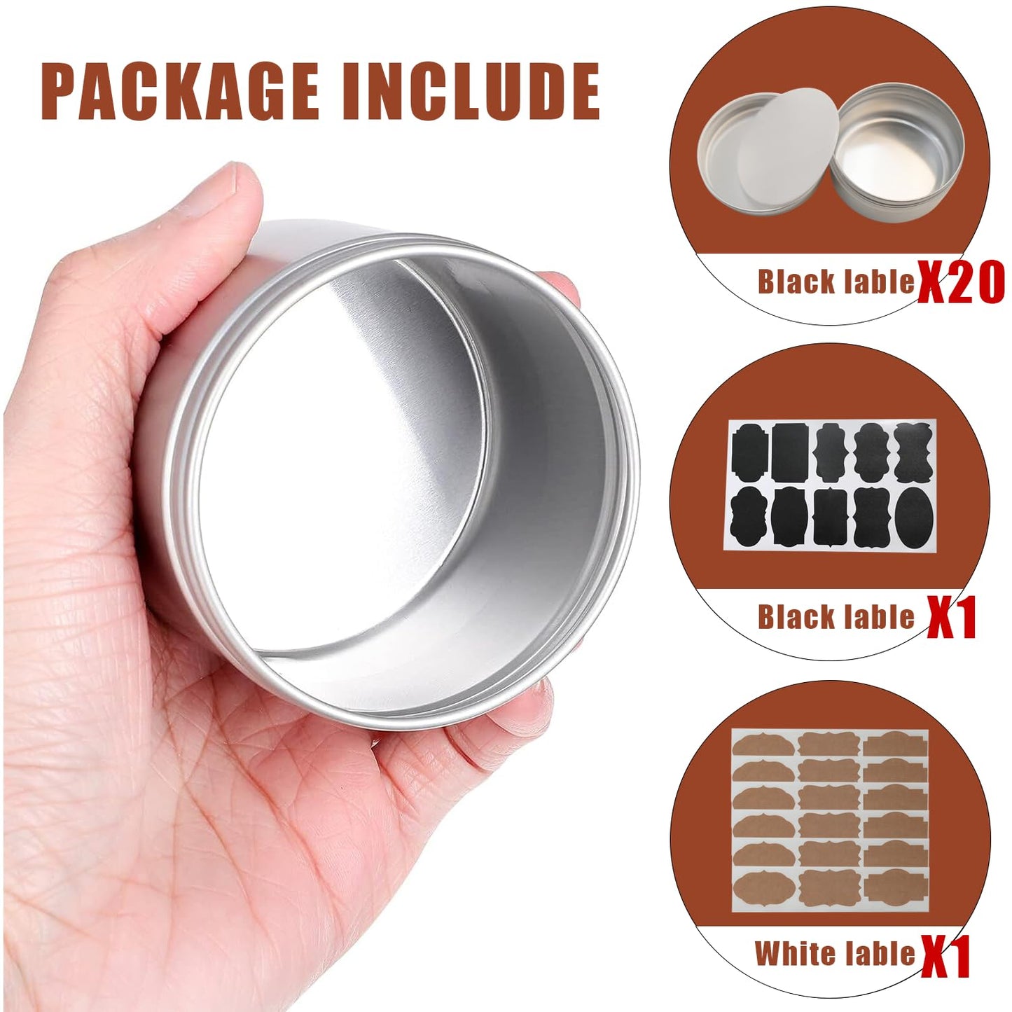 LIYAR 3 oz Tins Aluminum Can 20 Pack Salve Tins Metal Tin Jars, 3oz Tin with Lids Refillable Containers With Screw Top and Labels for Salve,Candle,Spices or Balms(Silver)
