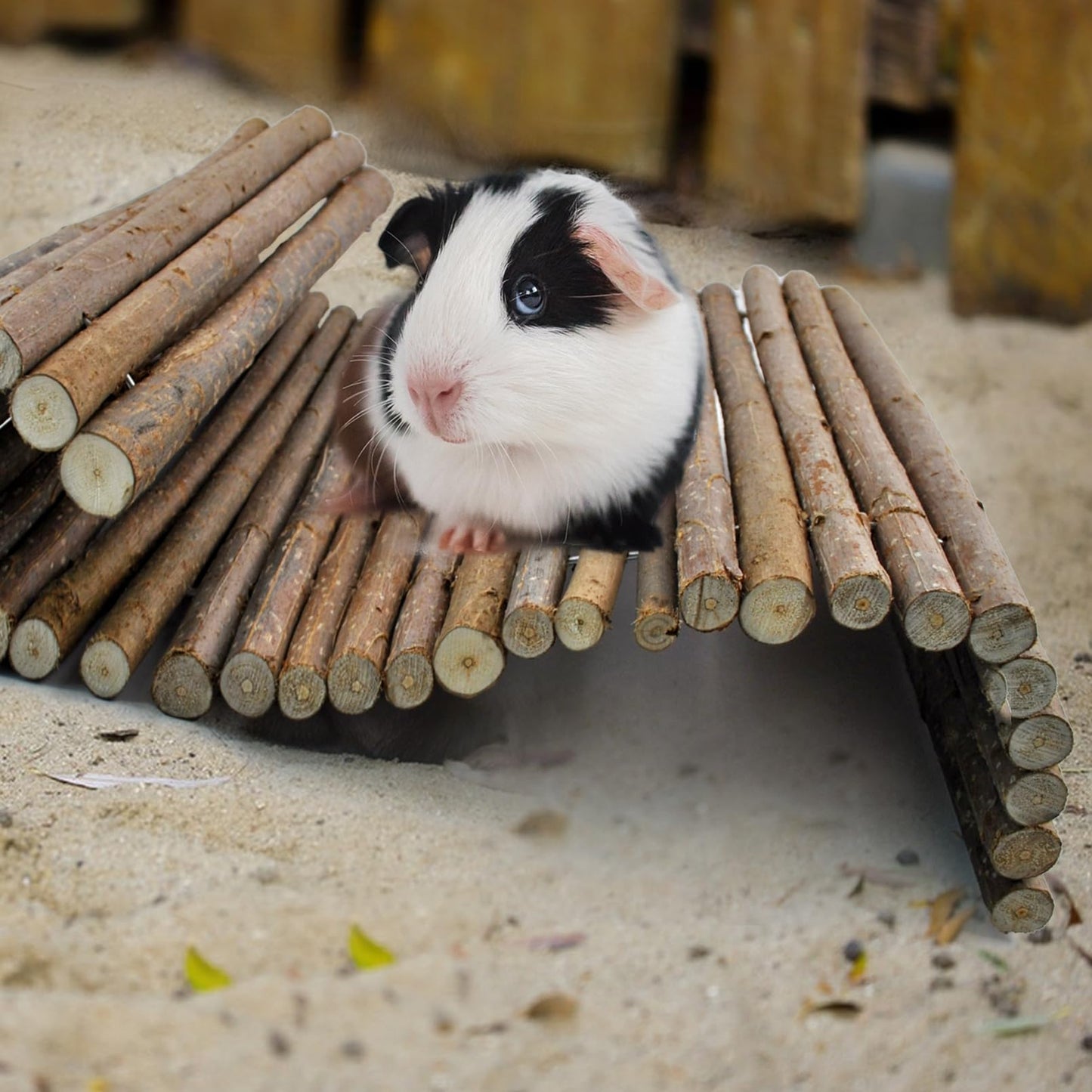 MUYG Wooden Bridge for Rabbits, Extra Large Wooden Hamster Bridge Ladder Bunny Climbing Chew Toy Small Animal Flexible Hideout Ramp Divider Tunnel for Guinea Pig Chinchilla Rabbit Ferret Hedgehog