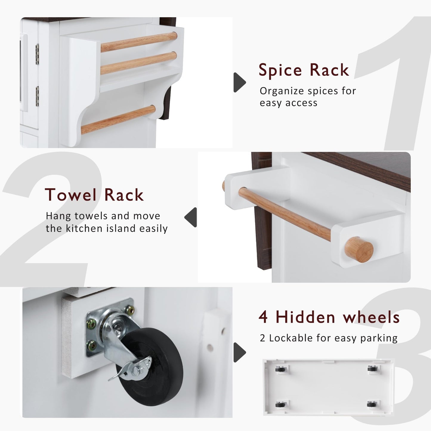 Merax 54.9" Kitchen Island with Drop Leaf, Power Outlet, Rolling Kitchen Storage Cart on 4 Wheels with 4 Door Shelves, Cross Barn Doors & Visual Glass Door for Dining Room, White