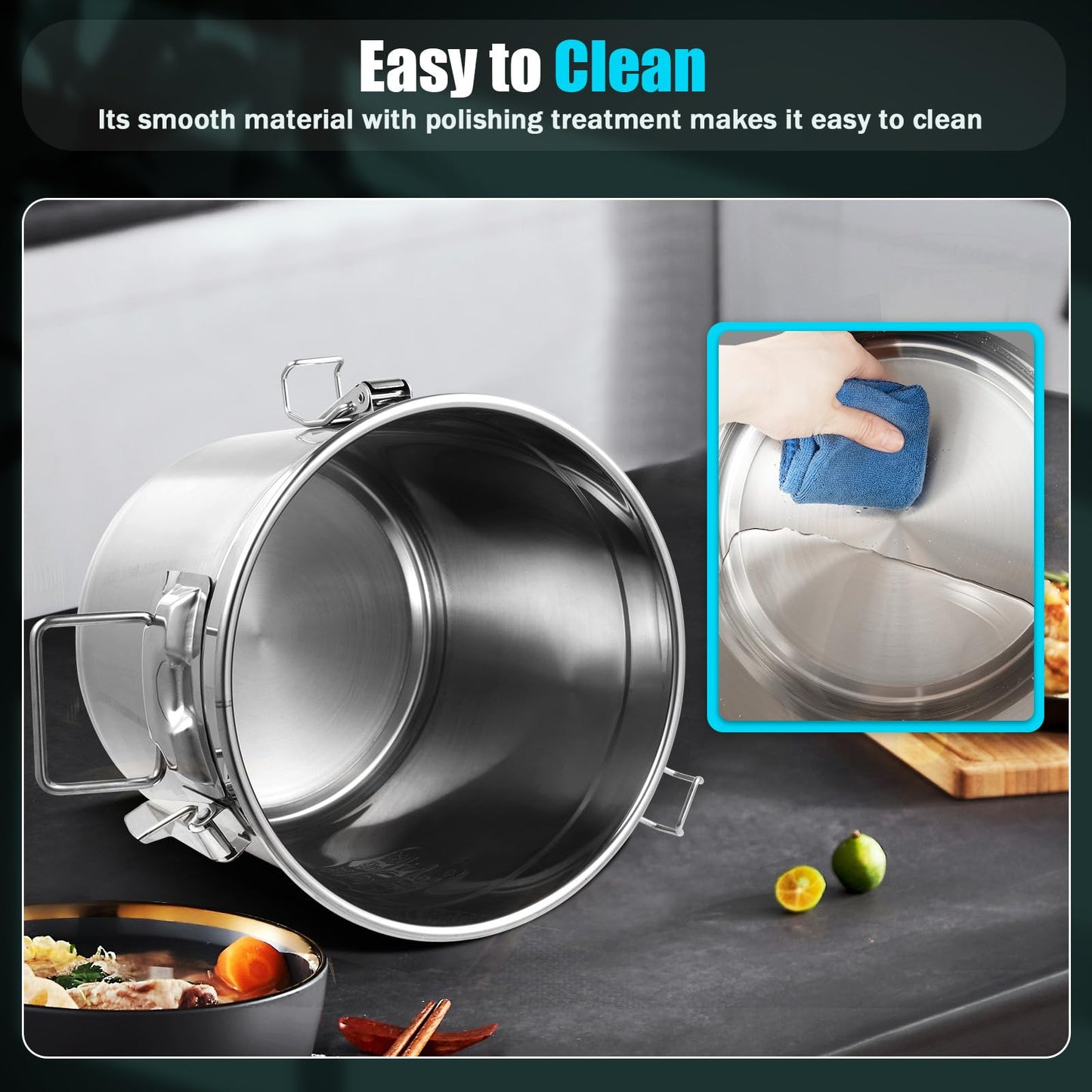 304 Stainless Steel Airtight Canister for Home, Rice Cereal Grain Canisters Container, Metal Kitchen Rice Oil Storage Bucket for Household Kitchen Food w/Handles+Lid (Silver-12L)