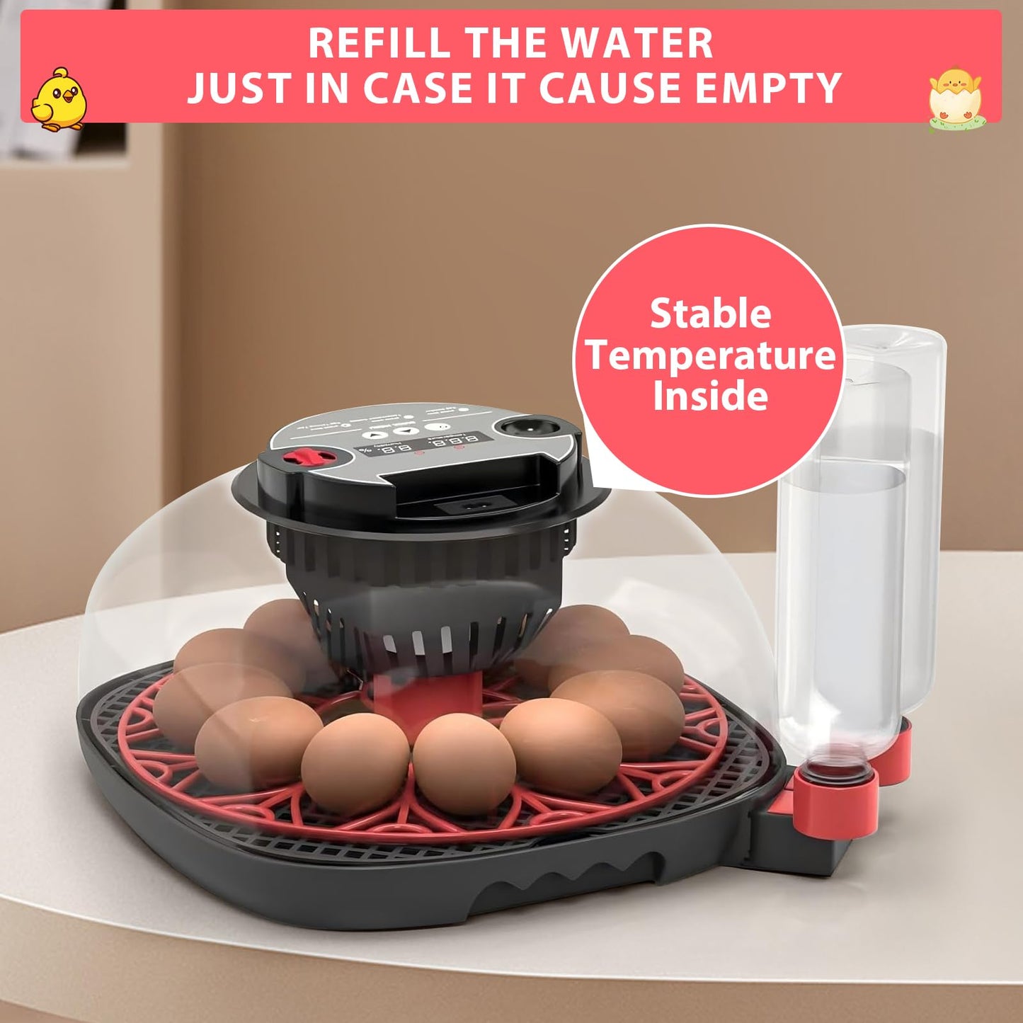 Florienix 12 Egg Incubator Automatic Egg Turning, Temperature & Humidity Control with Digital Display, Built-in Egg Candler & Auto Water Refill for Chicken Duck Quail Eggs