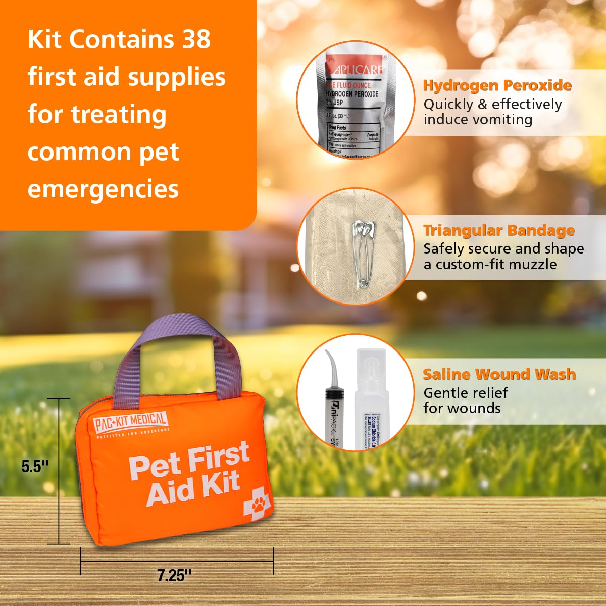 Pac-Kit Pet First Aid Kit for Dogs, Cats, and Other Animals in Soft-Sided Organized Zipper Case, 38 Pieces