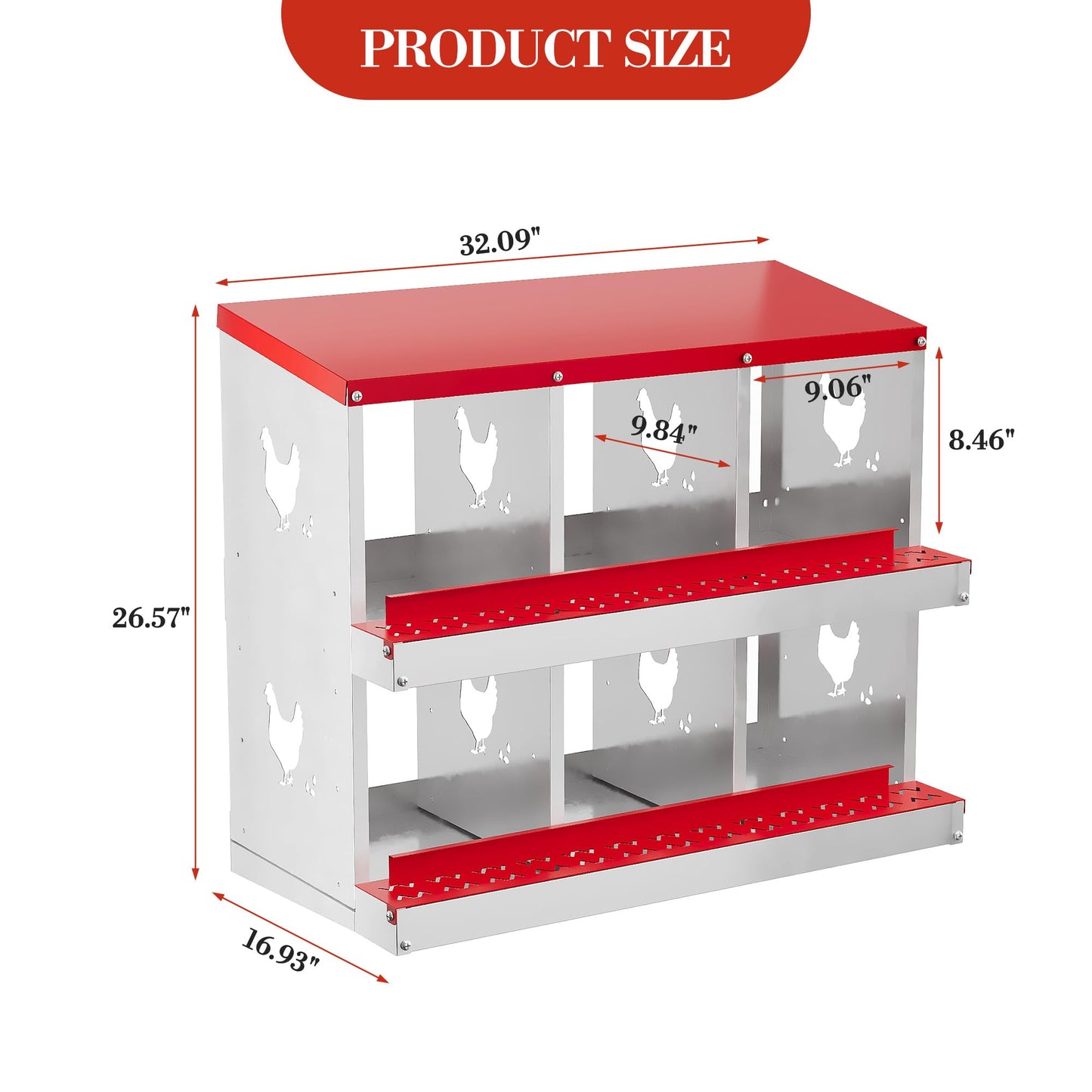 6 Hole Chicken Nesting Box with Roll Out Egg Tray, Rustproof & Ventilated Chicken Laying Boxes for Hens, Chickens, Ducks | Easy-Clean Poultry Coop Accessories