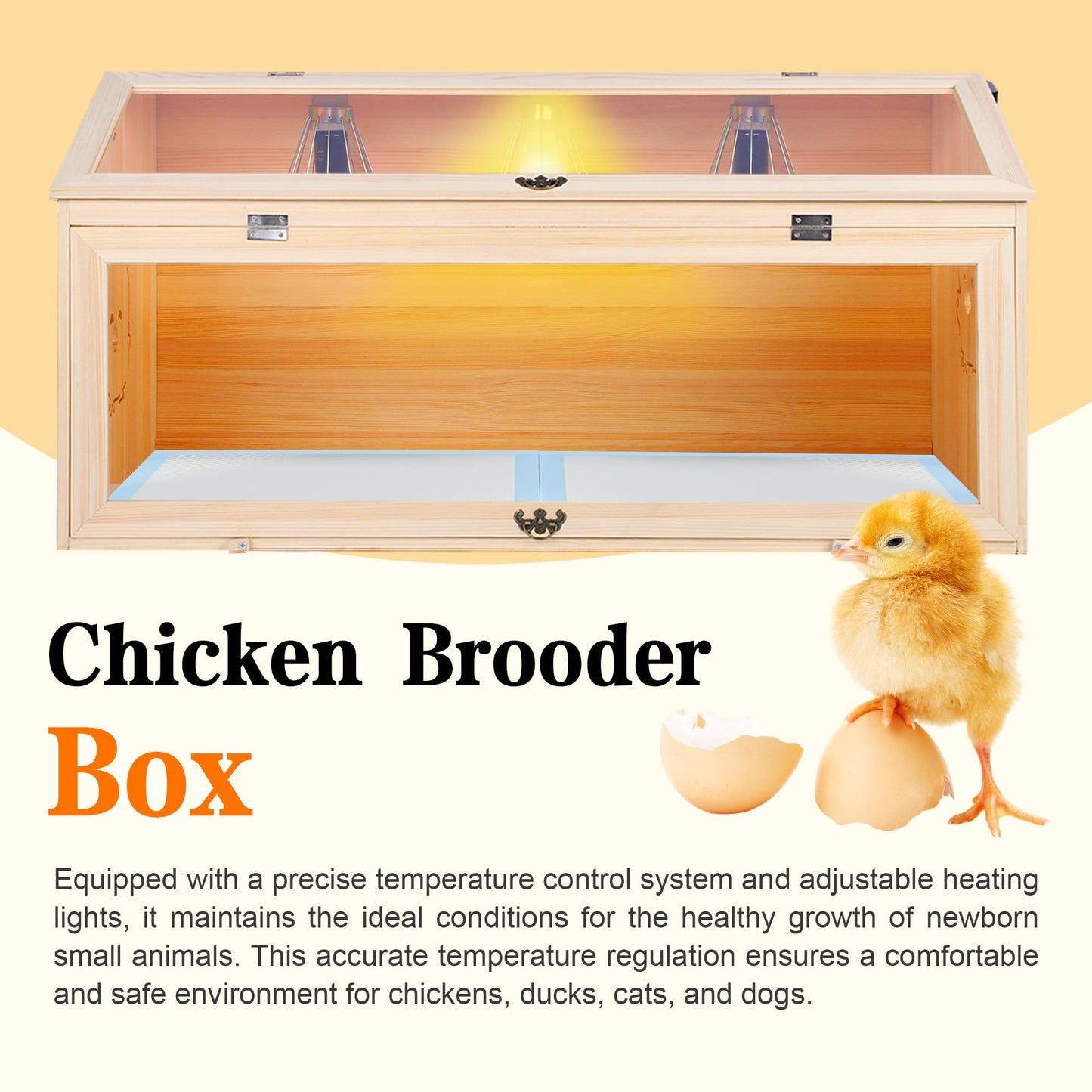 Brooder Box for Chicks, 32" Chicken Nesting Box with Heat Lamp, Thermostat, Pet Diaper, Feeder, Waterer for Quails, Bunnies, Hamsters, Lizards