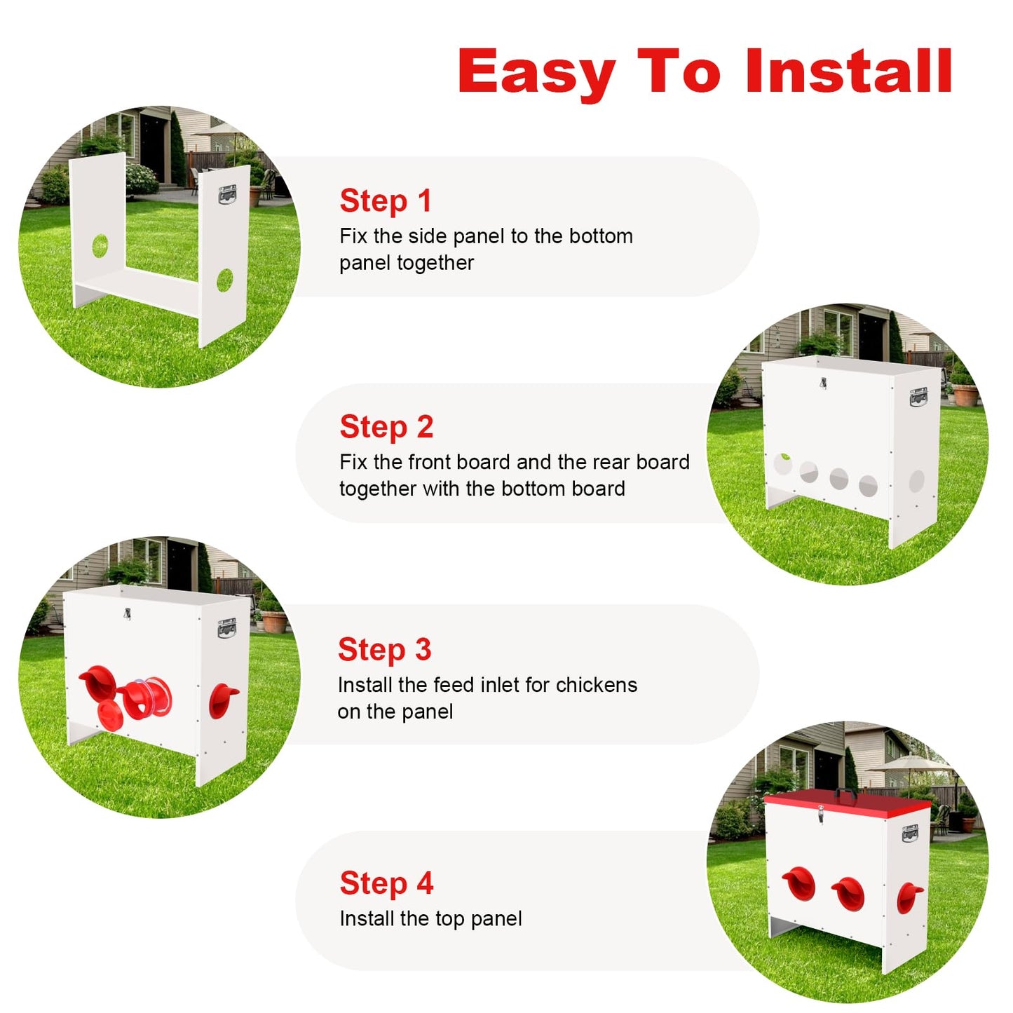 Qdreclod Professional Automatic Chicken Feeder (50LB) - 6 Port Metal Chicken Feeder，Large Capacity Automatic Poultry Feeder System, No Waste Poultry Feeder with Locking Lid for Chickens, Ducks&Poultry