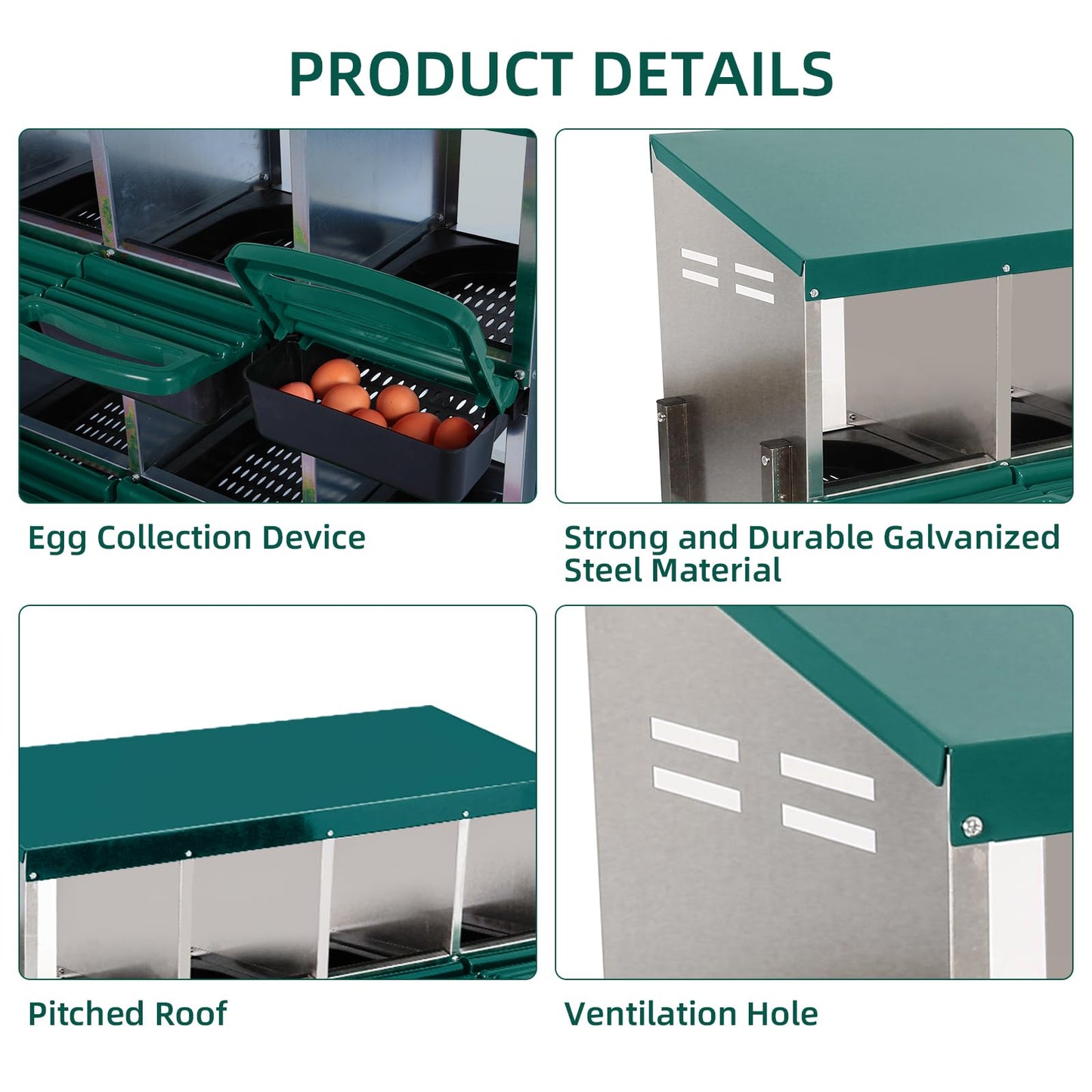Chicken Nesting Boxes, 8 Compartments Nesting Box for Chickens Egg Laying, Chicken Laying Boxes with Roll Out Egg Collection, Vented Holes for Outdoor Chicken Coop, Green, with Legs