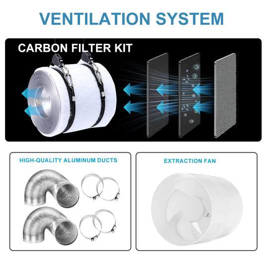 Grow Tent Kit,Complete 4x4ft High Reflective Mylar Indoor Grow Tent Hydroponics Indoor Plant Growing Tent Room Full Spectrum LED Grow Light Ventilaion Fan Growing System+Accesseries (48" x 48" x 83")
