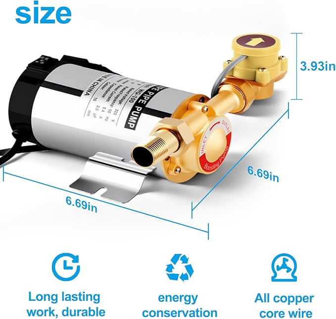 110V 100W Water Pressure Booster Pump for Home, Water Pressure Booster Pump with Automatic Water Flow Switch for Household Shower, Kitchen, Bathroom, Irrigation