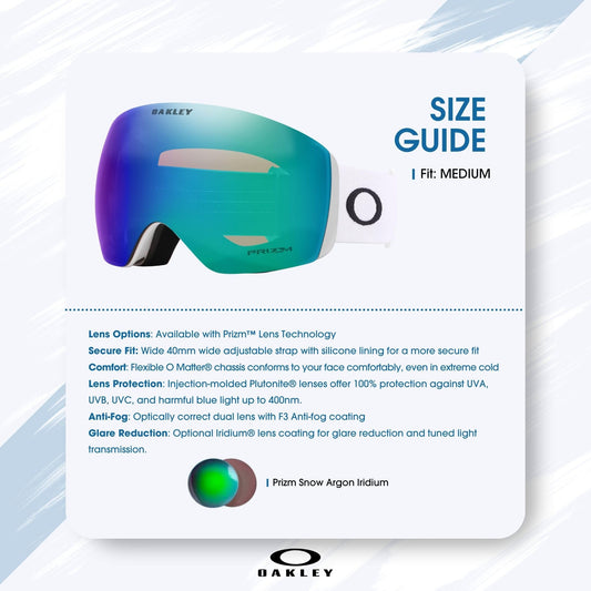 Oakley Flight Deck L OO7050 Matte White w/Prizm Argon Ski Goggles For Men For Women + Bundle Accessory Leash Kit, Microfiber Pouch