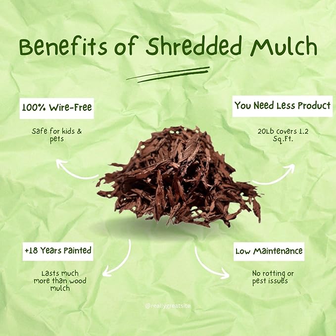 100% Wire-Free Shredded Rubber Mulch – Red – 20 lb (1.2 cu ft) – Long-Lasting, Low Maintenance, Safe for Kids & Pets – Ideal for Landscaping & Playgrounds
