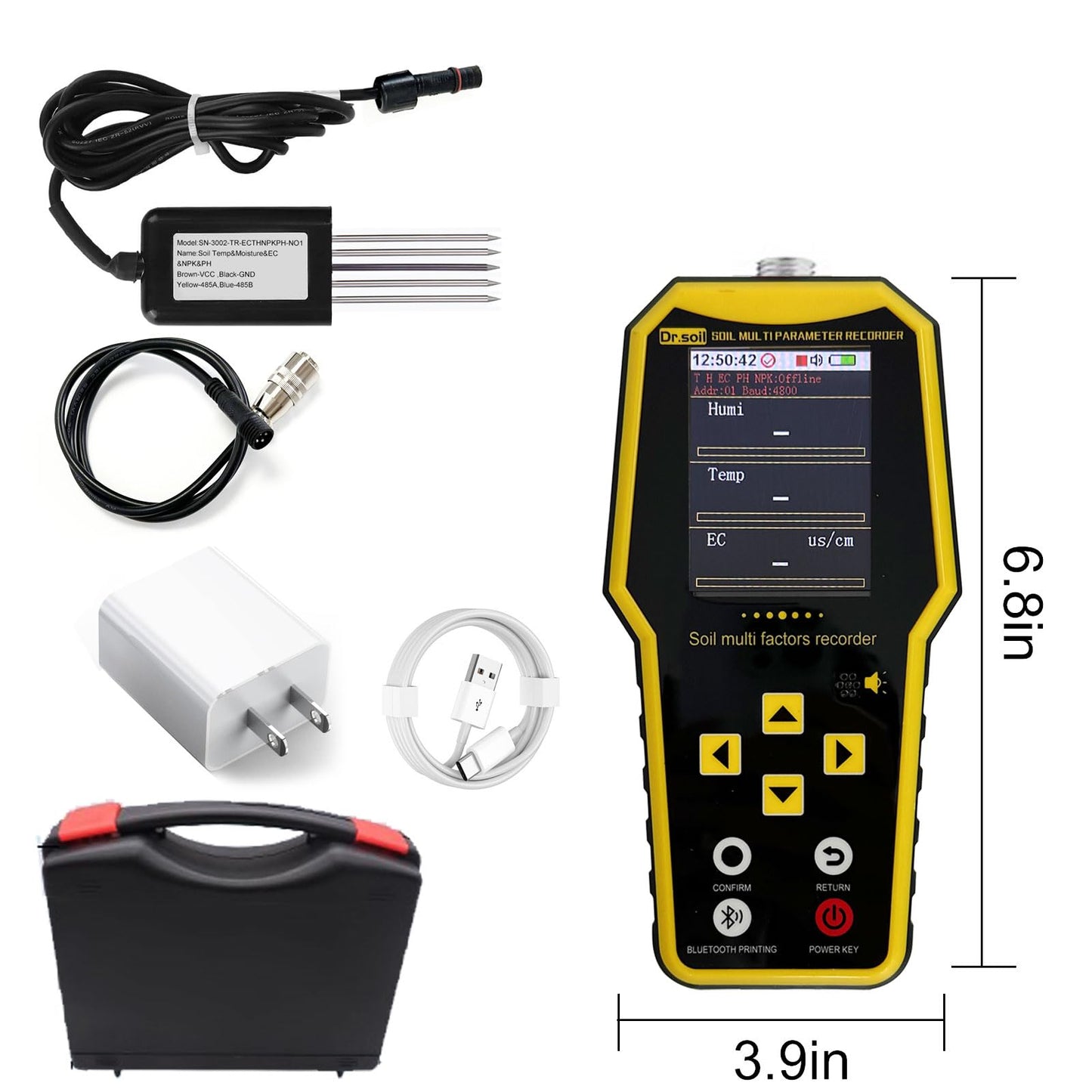 7 in 1 Soil Tester, Nitrogen Phosphorus Potassium NPK Tester, Handheld Soil PH Meter Kit, Temperature, Conductivity, Moisture, EC Meter for Petrochemical, Agriculture