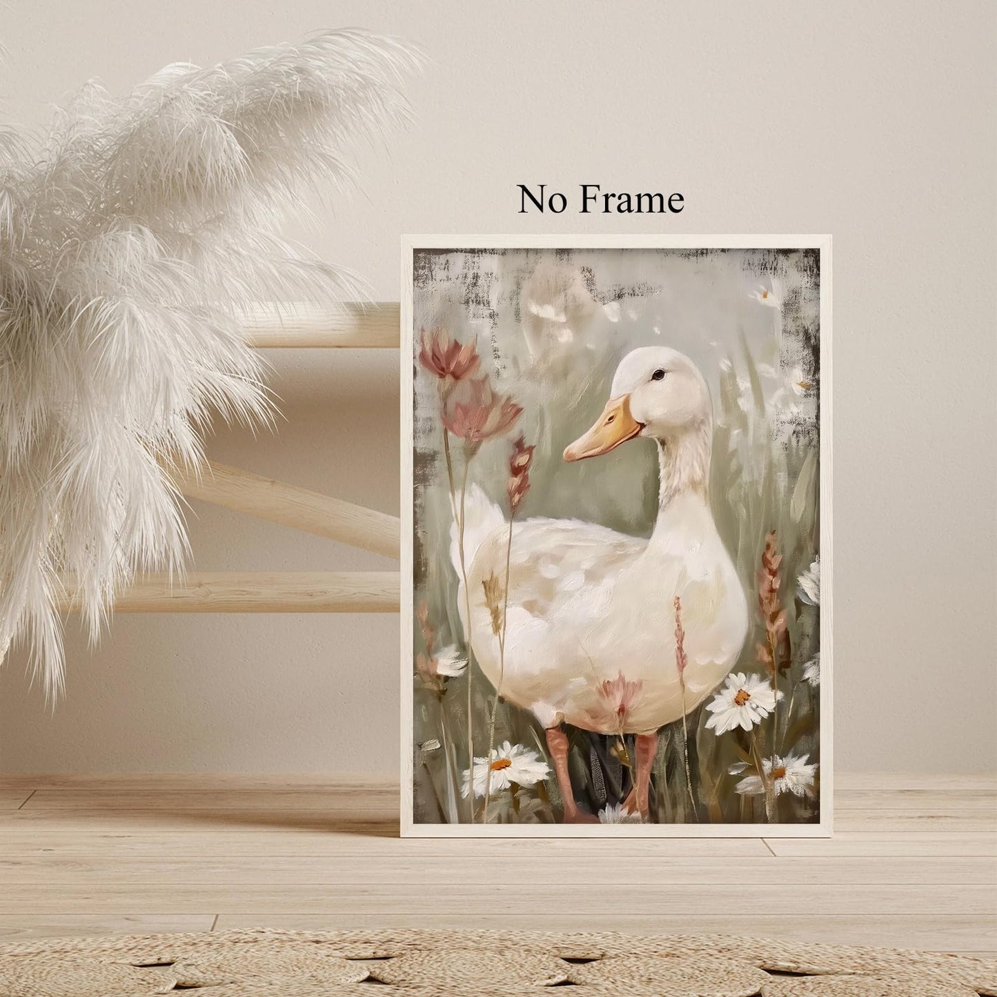 Vintage Goose Painting Farmhouse Duck Pictures Rustic Animal Canvas Wall Art Cute Goose Poster Vintage Nursery Artwork Flower Animal Wall Art Retro Duck Painting Cute Farmhouse Print 16x24in No Frame
