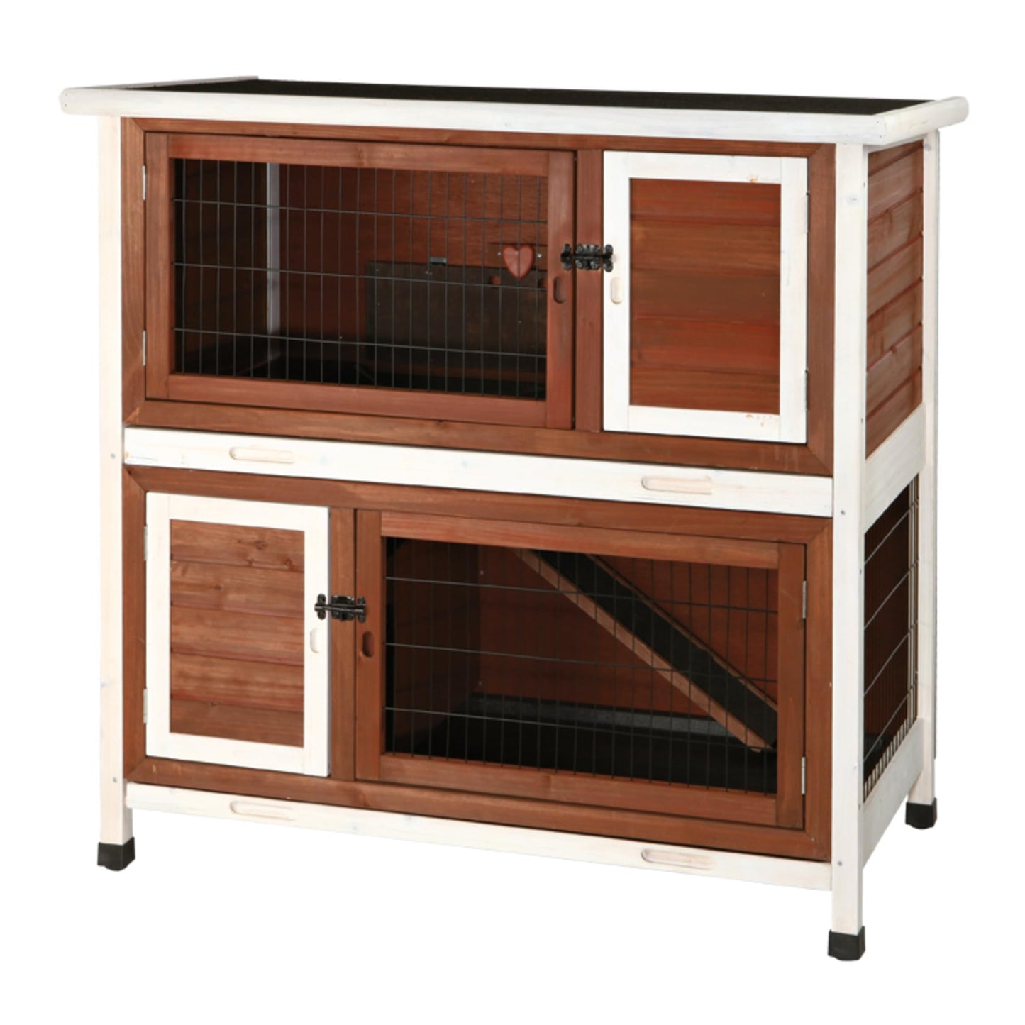 TRIXIE natura Outdoor Double Rabbit Hutch - Indoor Small Animal House, Bunny Cage with Two Sleeping & Play Areas - Includes a Non-Slip Ramp Hinged Roof & Two Pull-Out Trays - in Auburn