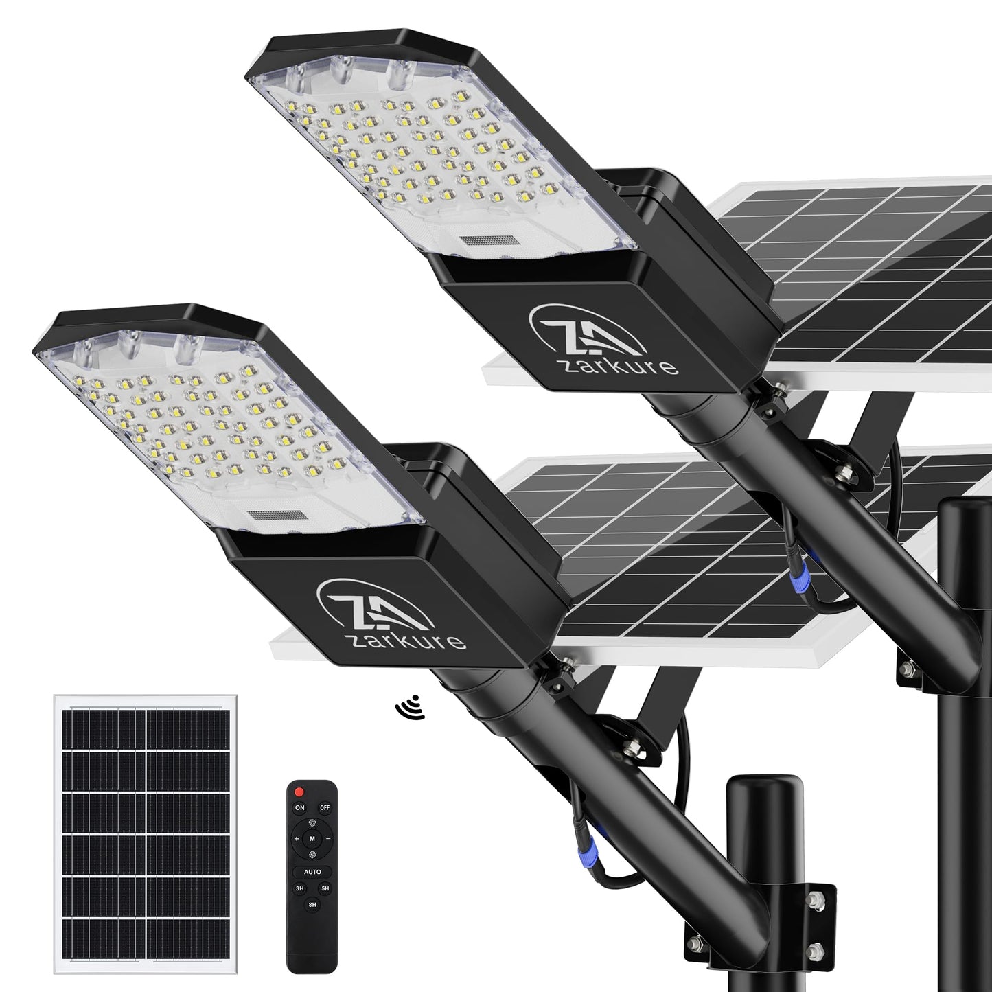 9500W Solar Street Lights Outdoor, 2PCS 40000mAh IP67 Waterproof Solar Security Flood Lights 7000K 450000LM Bright LED Beads Commercial Parking Light with Remote Control for Street, Court, Barn-Black