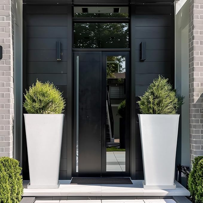 LA Jolie Muse 30 inch Tall White Planters Set of 2,Indoor/Outdoor Rectanglar Large Plant Pots,V Shaped Taper Planter for Front Door.