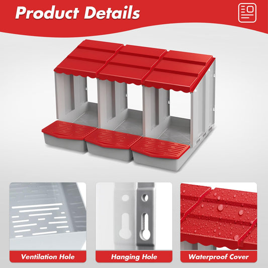Chicken Nesting Boxes,3 Hole Nesting Box for Chicken Coop, Rolling Egg Collection and Protection Nesting Boxes