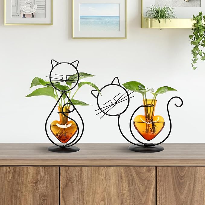 Plant Terrarium Plant Propagation Station Cat Lover Gifts for Women Plant Lovers Home Office Decor Cat Desk Accessories