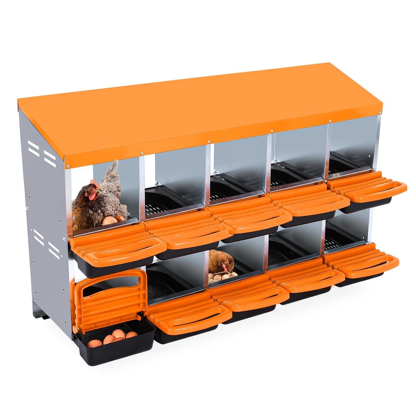 Chicken Nesting Box,10 Compartment Roll Away Nesting Box for Laying Eggs,Wall Mount Chicken Nesting Boxes,Easy Egg Collection,Cleanable Pull Out Hen Roosting Boxes 10 Hole,Green