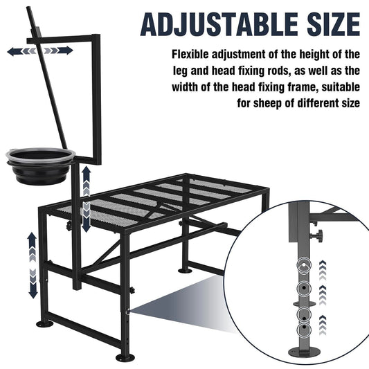 Lezbanz 600 LBs Goat Stand with Feed Bin, Goat Milking Stand for Sheep Trimming and Milking, Hoof Trimming Stand Adjustable Size, with Feeder, Iron Black