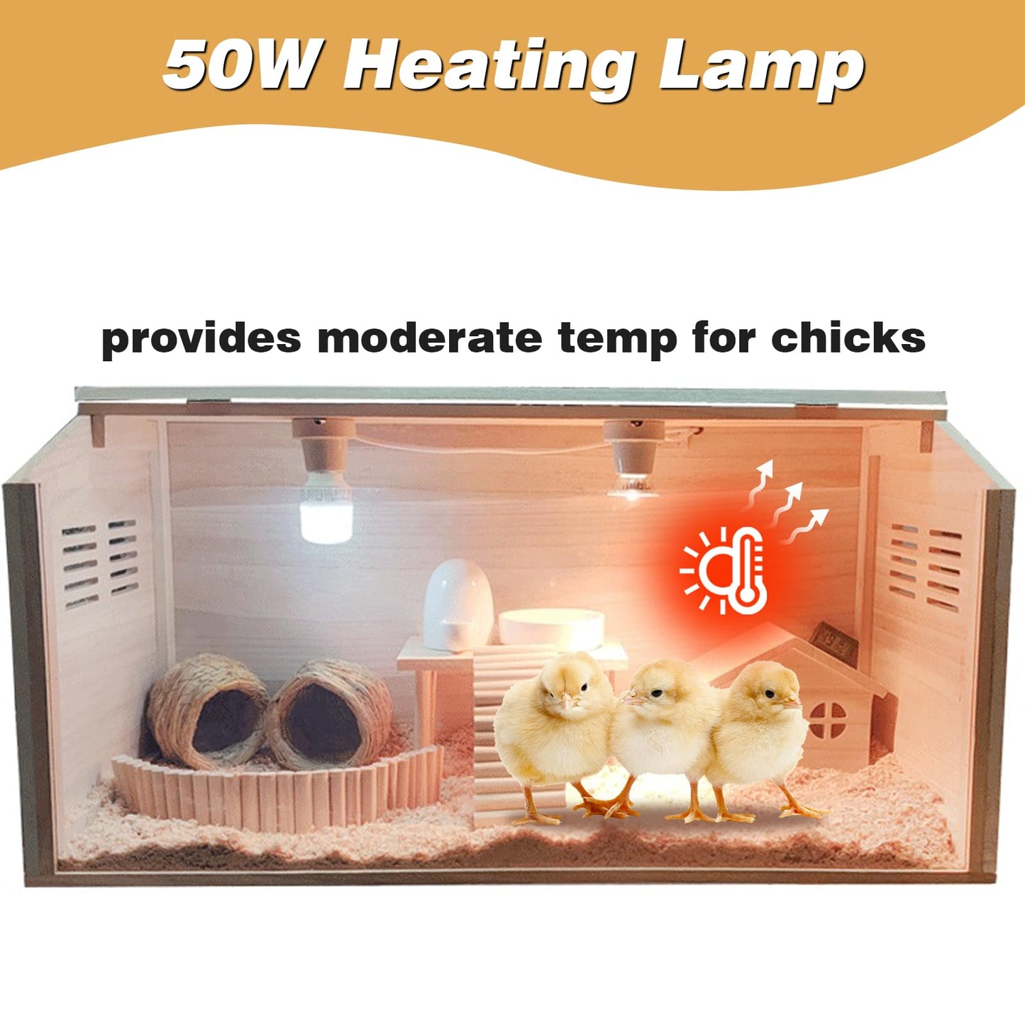 Solid Wood Chicken Brooder Box with Lighting Kit & Thermometer - Indoor Brooding for 25 Chicks (32x16x16) - Ideal for Chickens, Ducks, Quails, Hamsters & Lizards