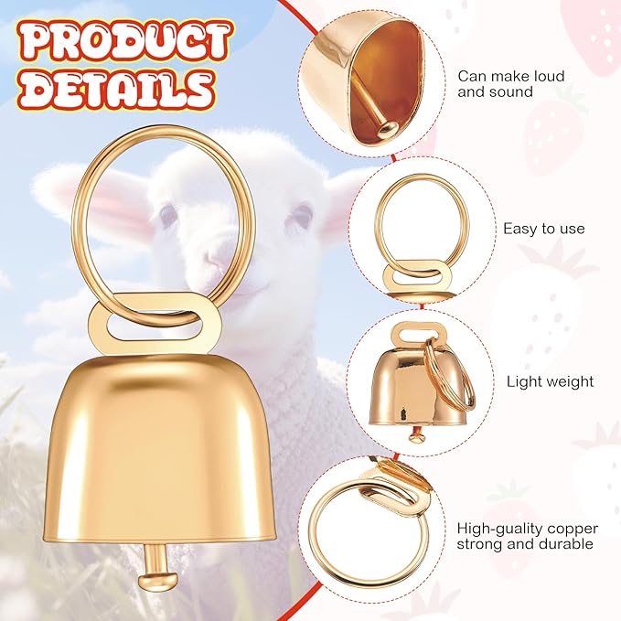 Talltalk 2 Pack Goat Collars with Bells Grazing Copper Bell and Adjustable Nylon Collar Set Loud Bronze Bell for Farm Sheep Cow Sheep Dog Accessories Christmas Thanksgiving Gift(Strawberry, Pineapple)