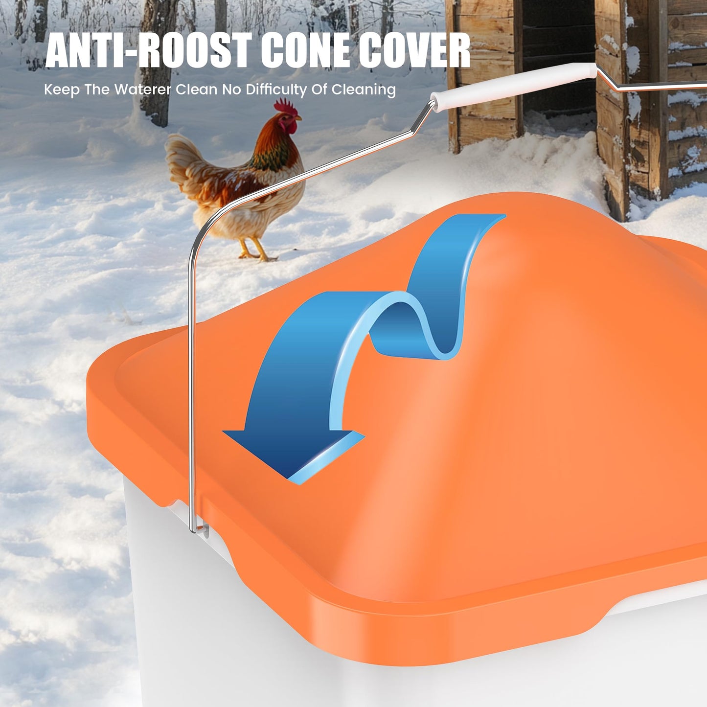 Eggluuz Heated Chicken Waterer 5 Gallon Thermostatically Controlled Poultry Water Heater with 8 Horizontal Nipples for Winter