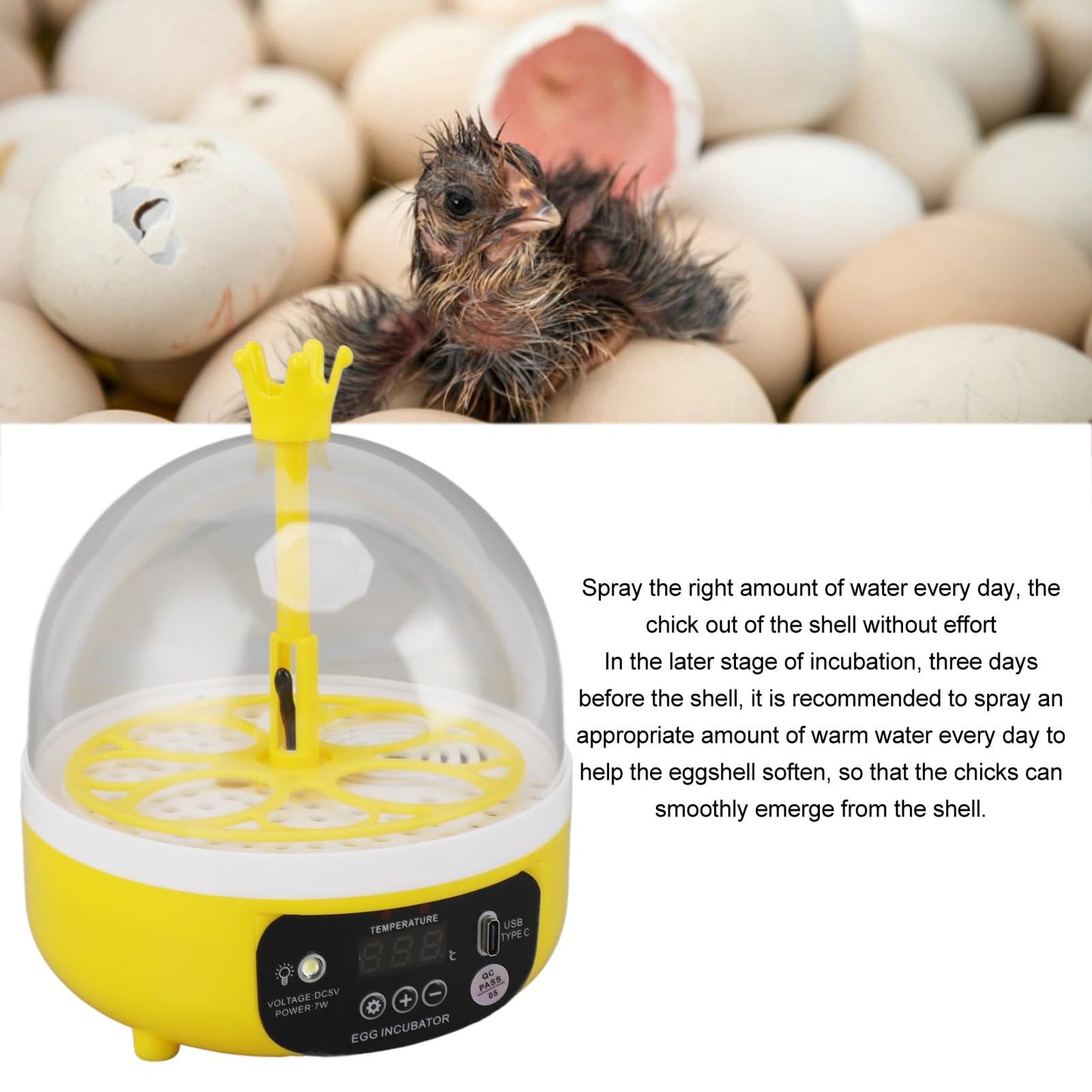 Yosoo Chicken Incubator, Mini Egg Incubator for Hatching 4 Eggs, Portable Egg Hatcher for Chicken, Duck, Goose, with Clear Window (Auto Turning)