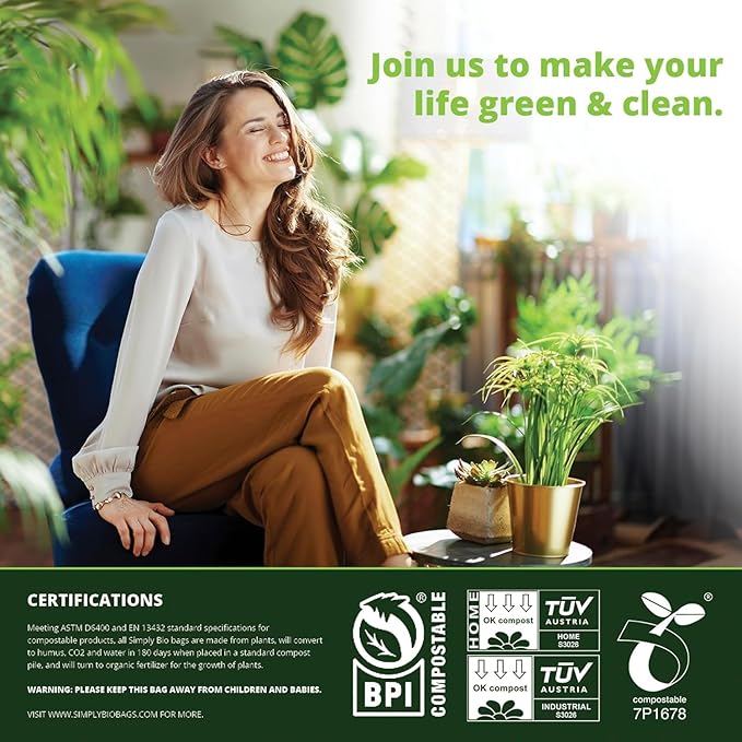 10-13 Gallon Compostable Trash Bags Handle-Tie, Heavy Duty Thick 0.87 Mil, 49.21 Liter, 30 Bags, Tall Kitchen Food Scrap Waste Bag, ASTM D6400, US BPI and OK Compost Home Certified
