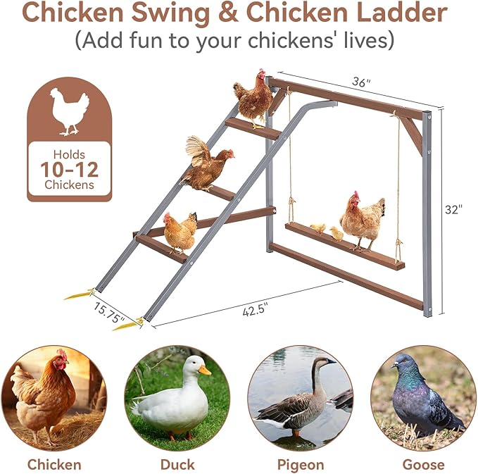 PETSFIT Chicken Perch for Coop-Solid Wood and Rustproof Iron Roosting Bar with Swing - Ideal for Backyard Poultry, Chicken Coops, and Farms-Easy to Assemble and Clean