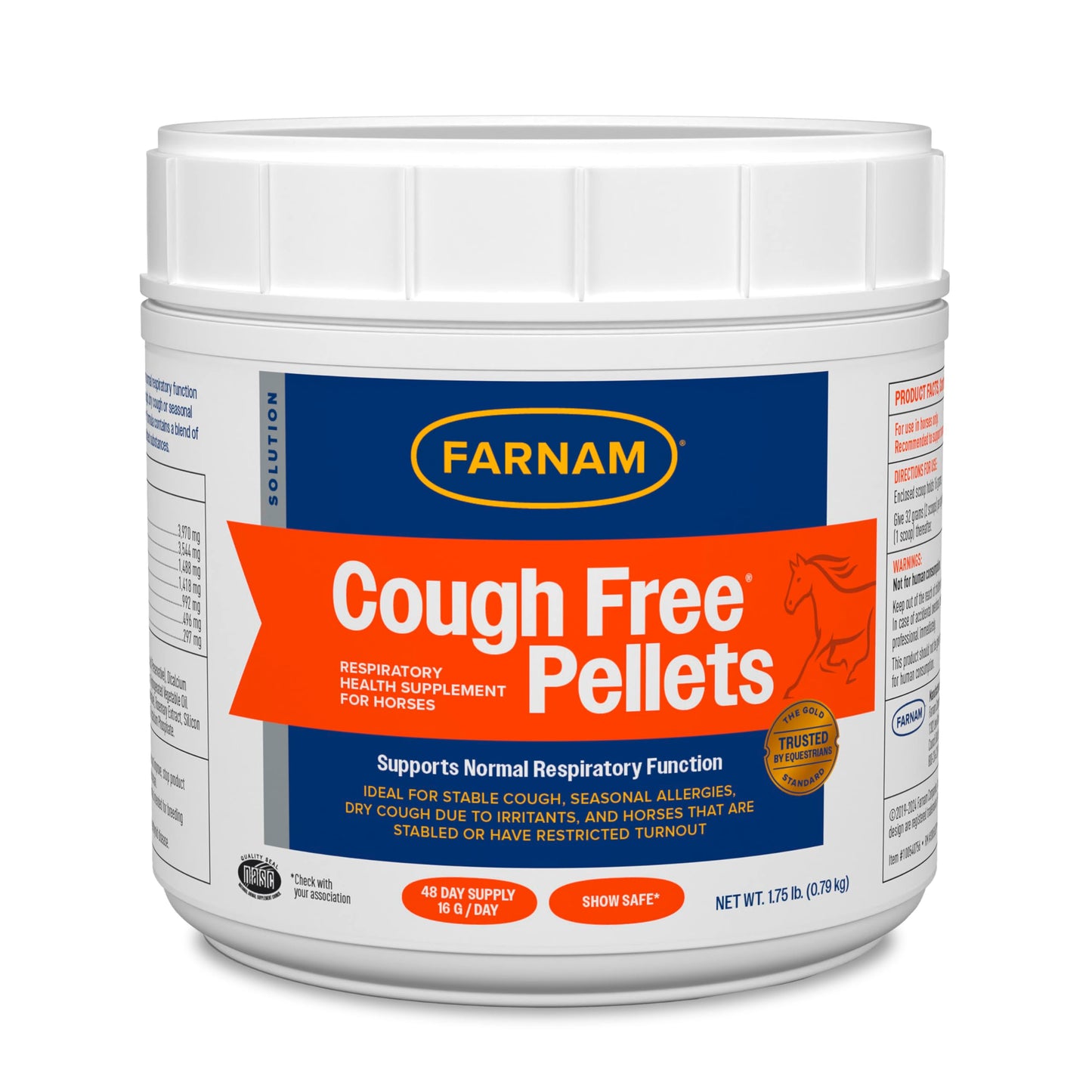 Farnam Cough Free Pellets Respiratory Health Supplement for Horses, Provides Respiratory Support for Horses with Seasonal Allergies or Stable Cough, 1.75 lb., 48 Day Supply