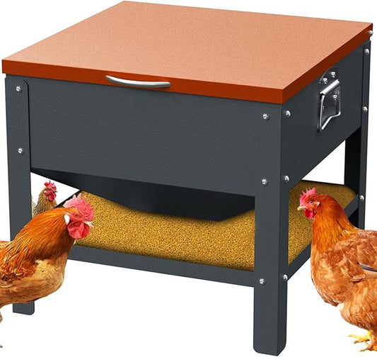 Automatic Chicken and Duck Feeder, 80 LBS Capacity Metal Chicken Feeder, Weatherproof Outdoor Gravity Feeding Barrel, No-Waste Feeder for Backyard Flock (Orange)