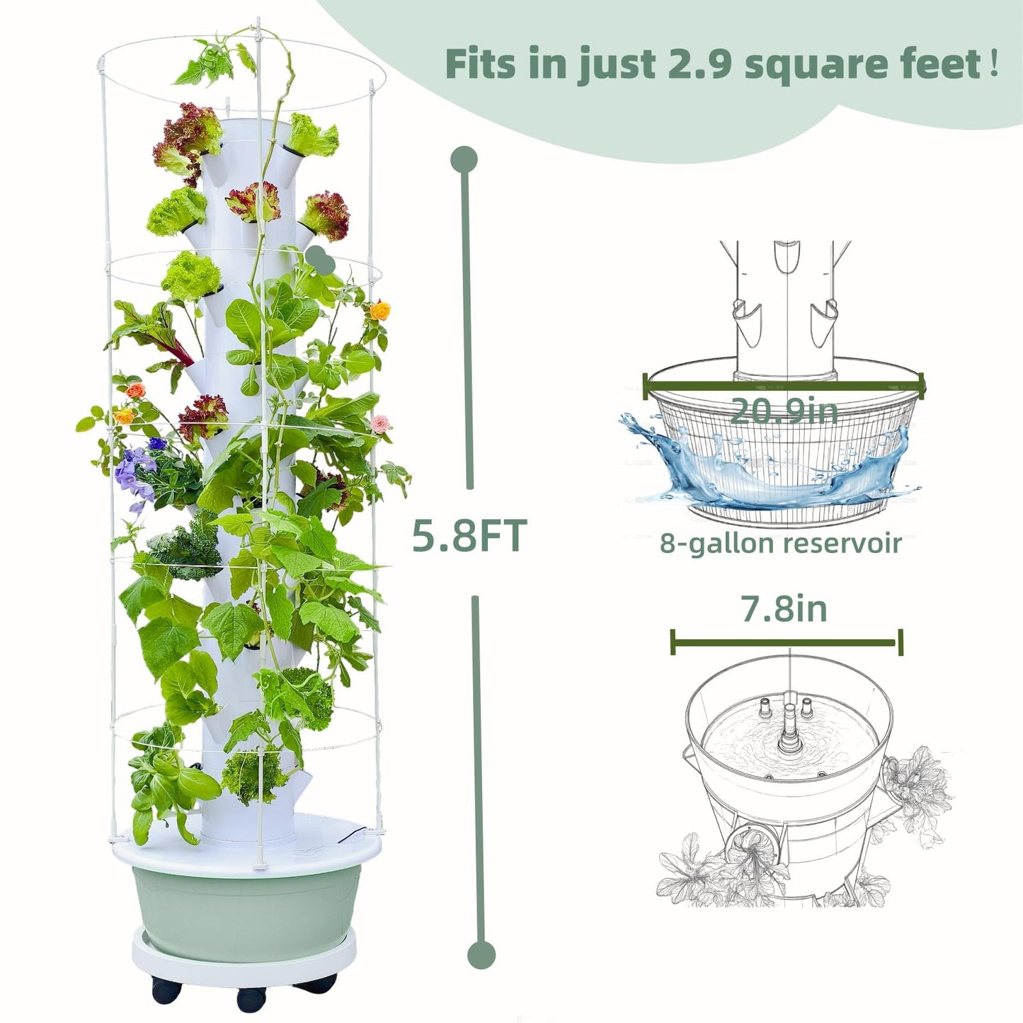 Hydroponic Growing System Kit, Vertical Hydroponic Tower with Trellis, Indoor & Outdoor Herb Garden, Vegetable Tower with 40 Planting Pods, Automatic Timer, Ideal for Gardeners & Beginners